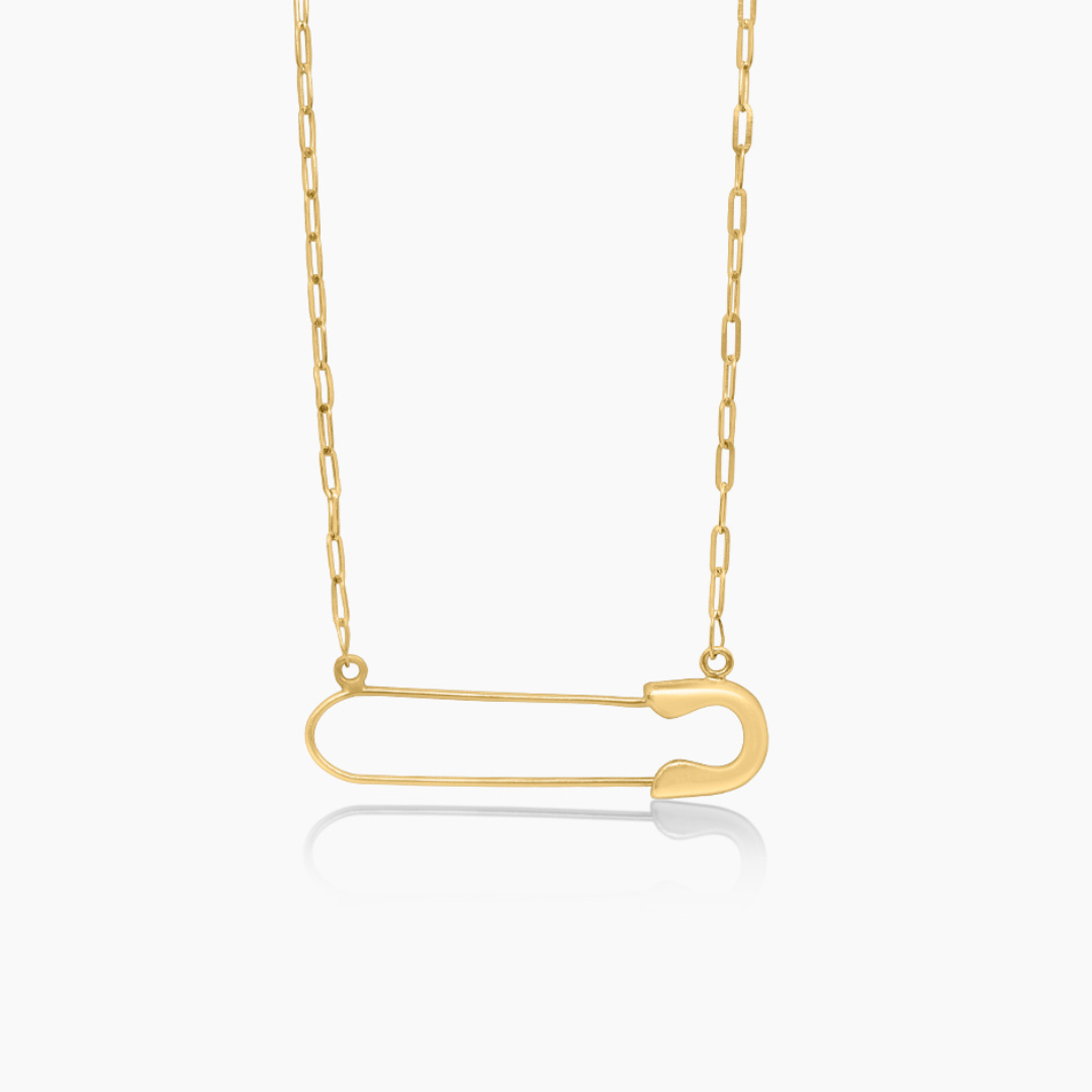 14K YELLOW GOLD SAFETY PIN PAPER CLIP NECKLACE