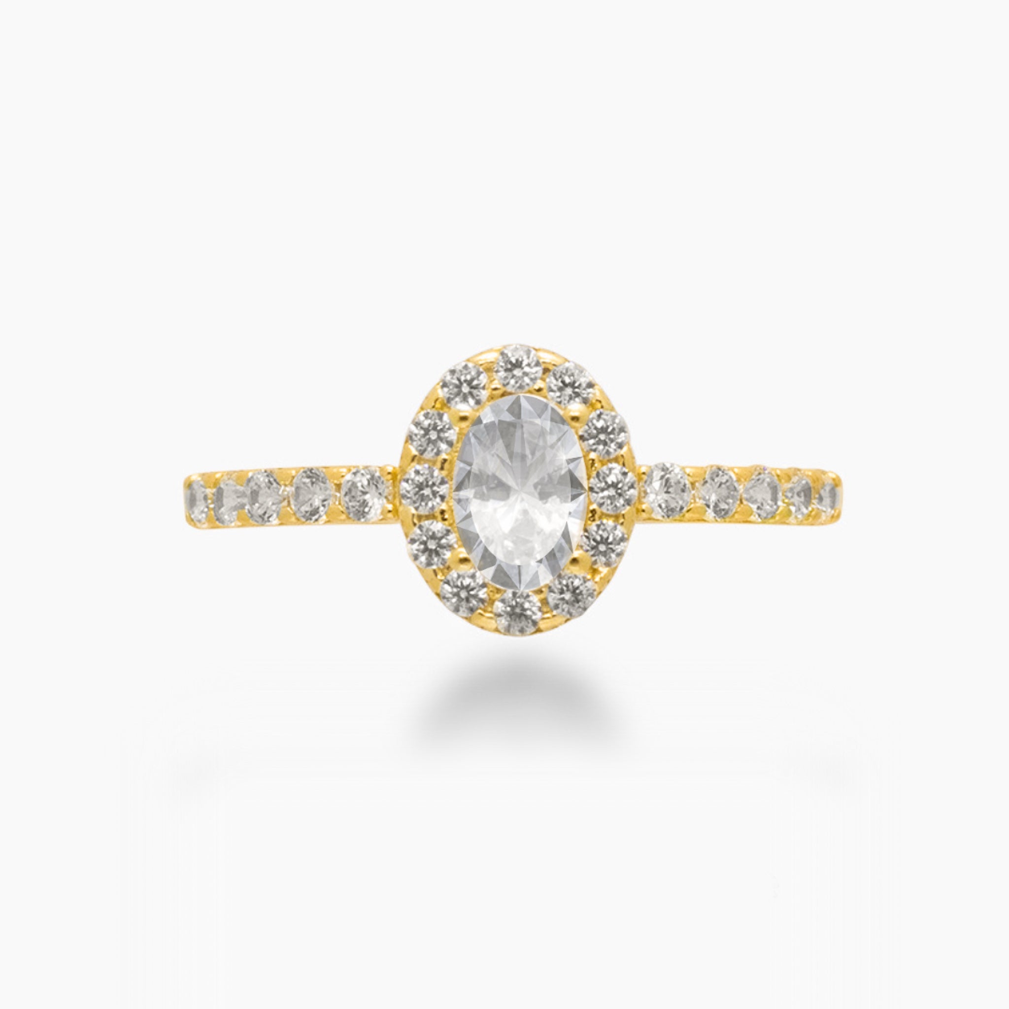 14K YELLOW GOLD OVAL CZ HALO RING