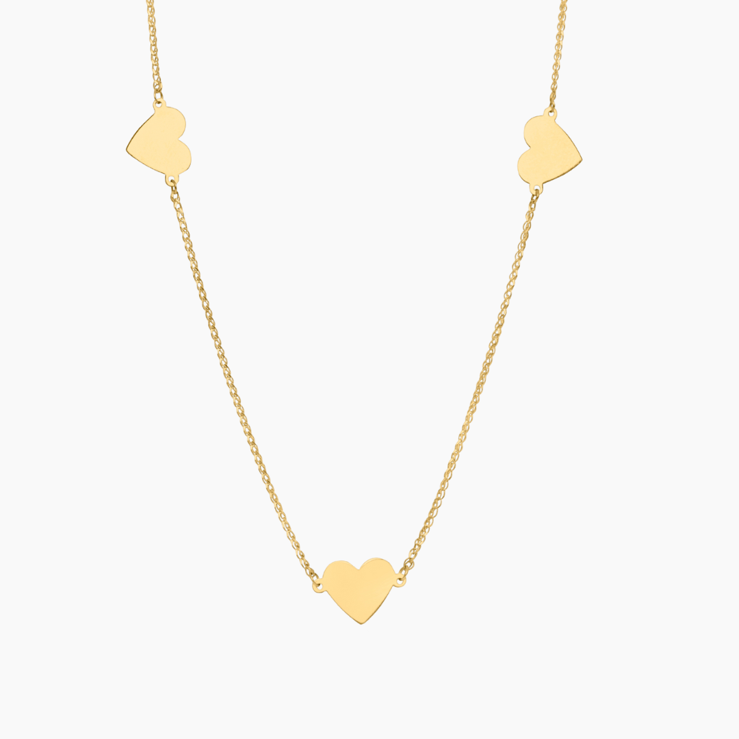 14K YELLOW GOLD TRIPLE FLOATING HEART NECKLACE