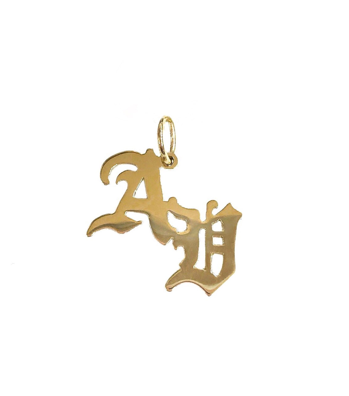 14K YELLOW GOLD OLD ENGLISH DROP INITIALS NECKLACE