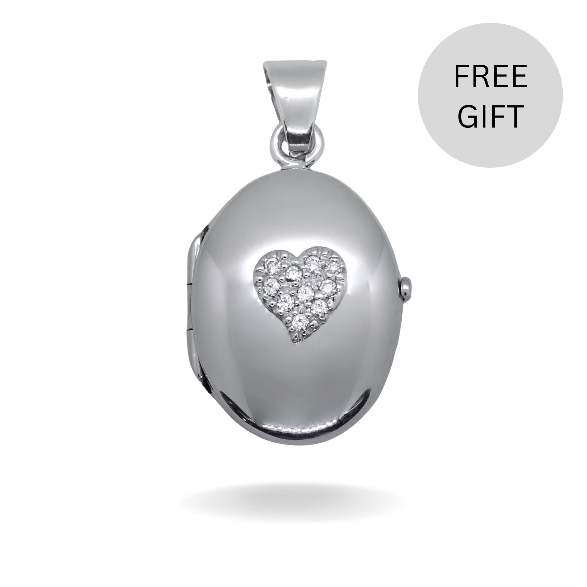 925 SILVER PAVE HEART OVAL LOCKET -ENGRAVED