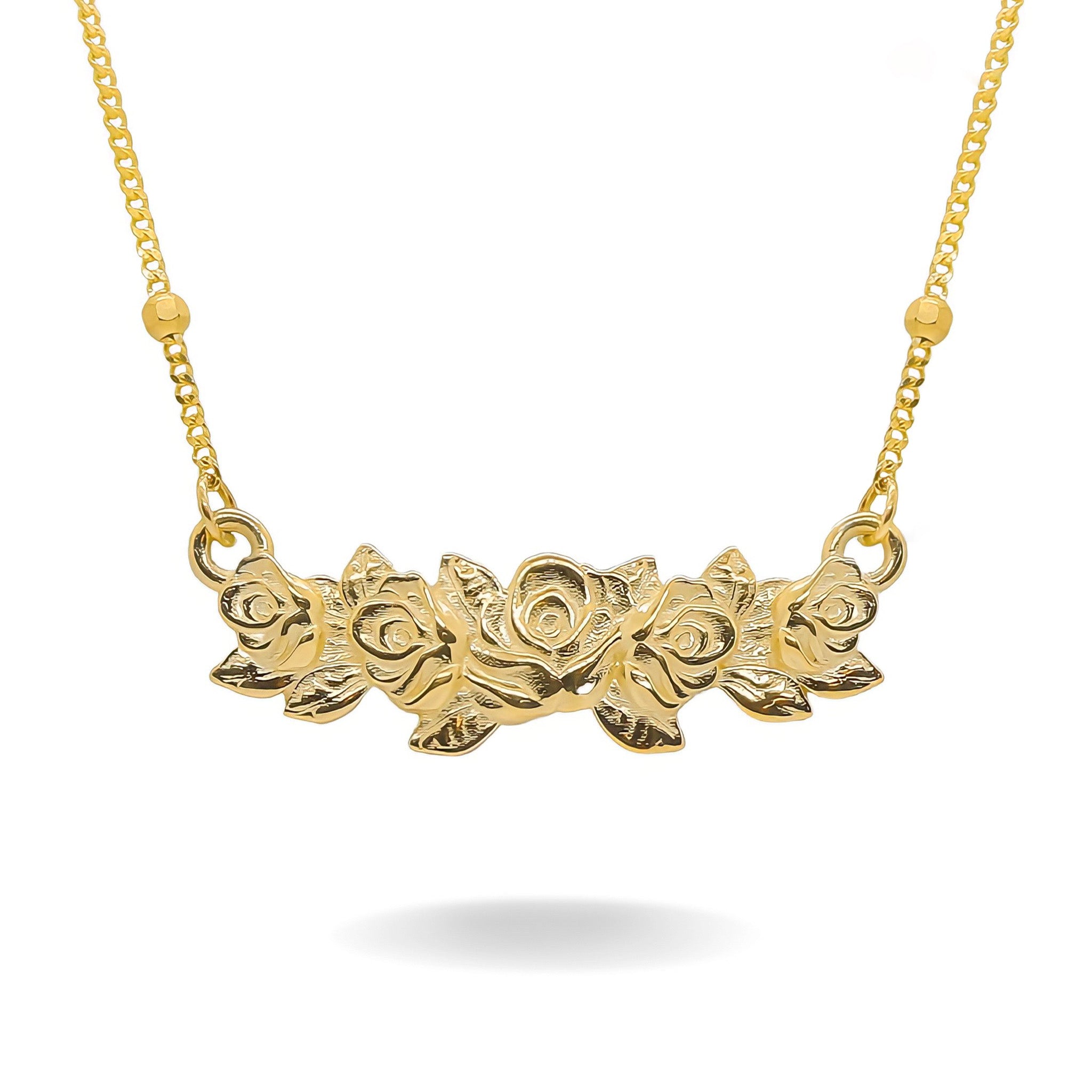 14K YELLOW GOLD BED OF ROSES BEADED NECKLACE