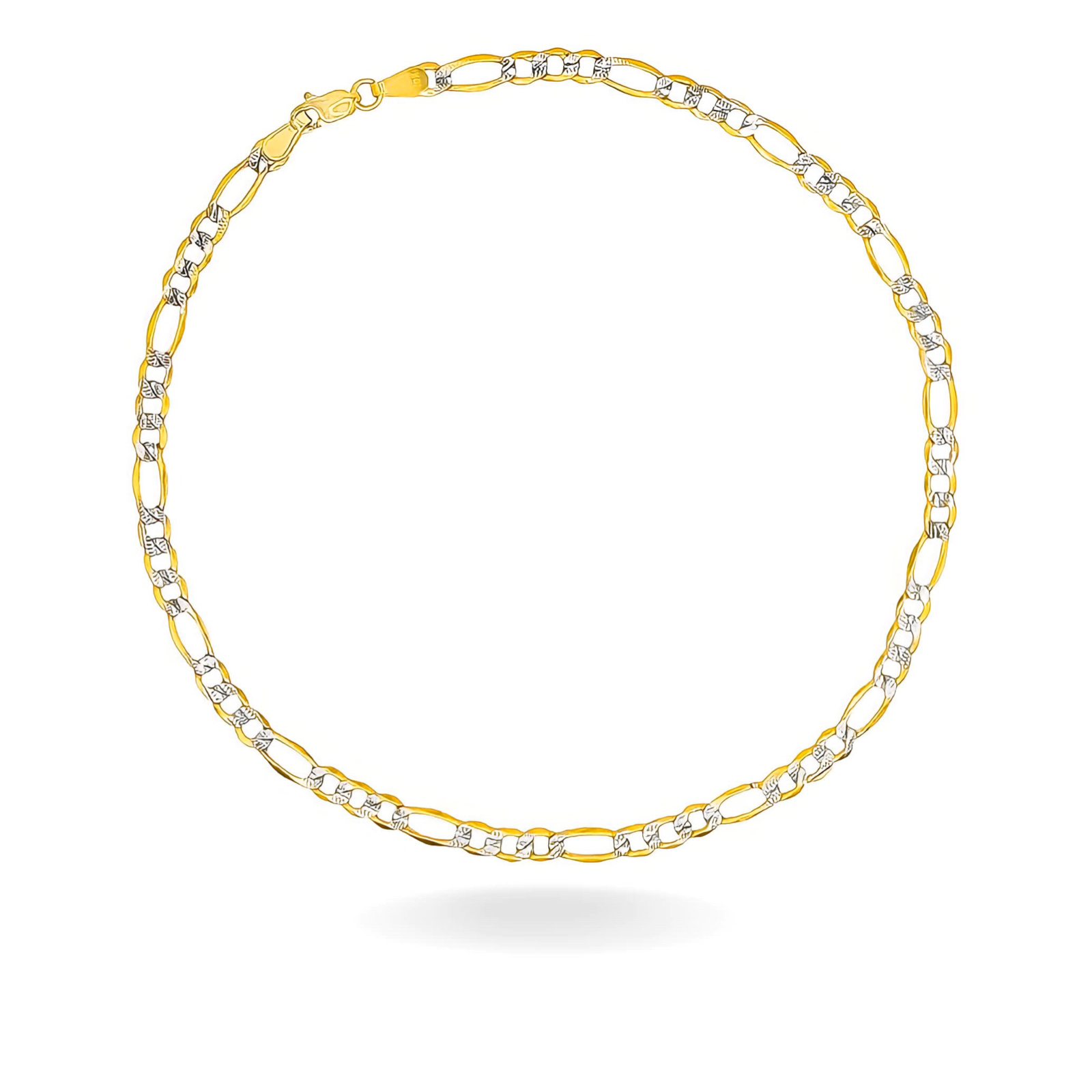 10K TWO TONED GOLD FIGARO ANKLET -3.5MM
