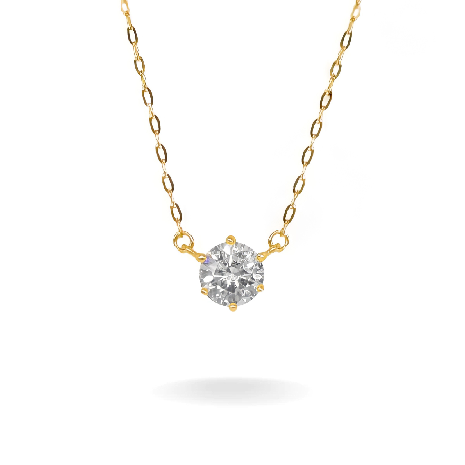 14K YELLOW GOLD SOLITAIRE ROUND CZ NECKLACE