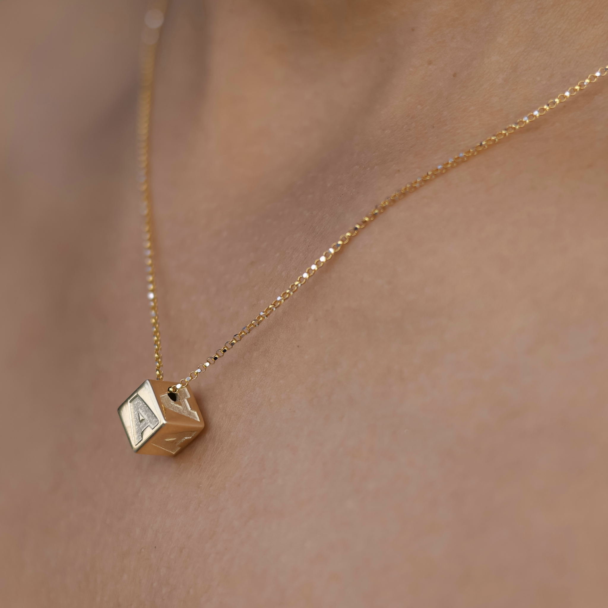 14K TWO TONED GOLD SERIF INITIAL CUBE NECKLACE Patty Q s Jewelry Inc