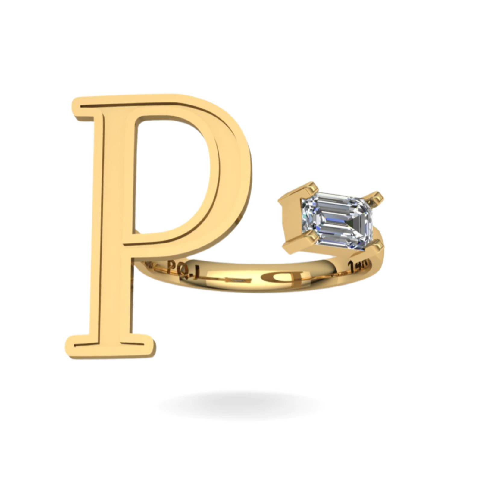 14K YELLOW GOLD FLOATING INITIAL x BIRTHSTONE STATEMENT RING - 4 PRONG