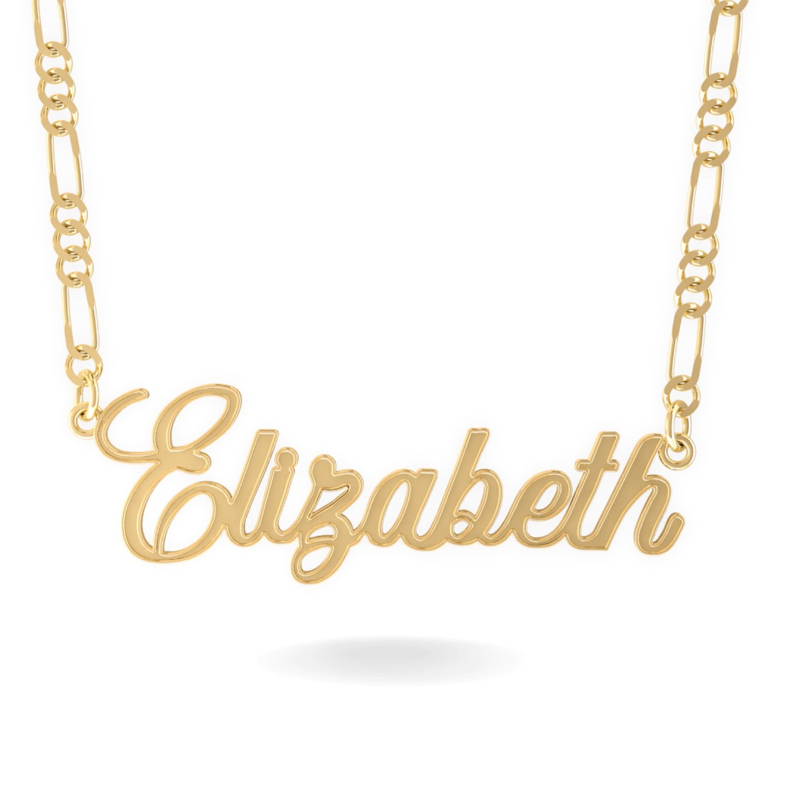 14K YELLOW GOLD FIGARO FLOATING SCRIPT BORDER NAME NECKLACE