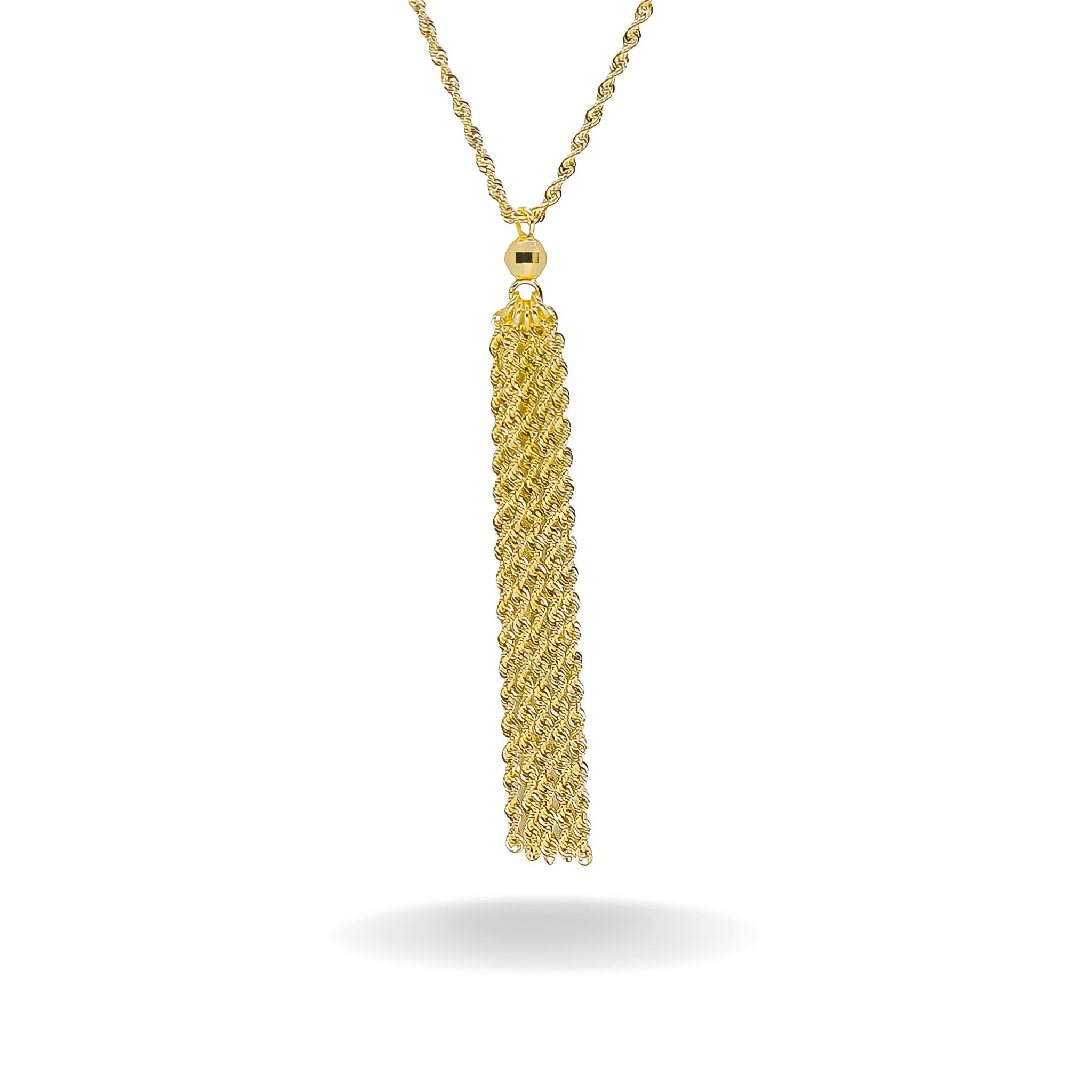 14K YELLOW GOLD ROPE TASSLE LARIAT NECKLACE