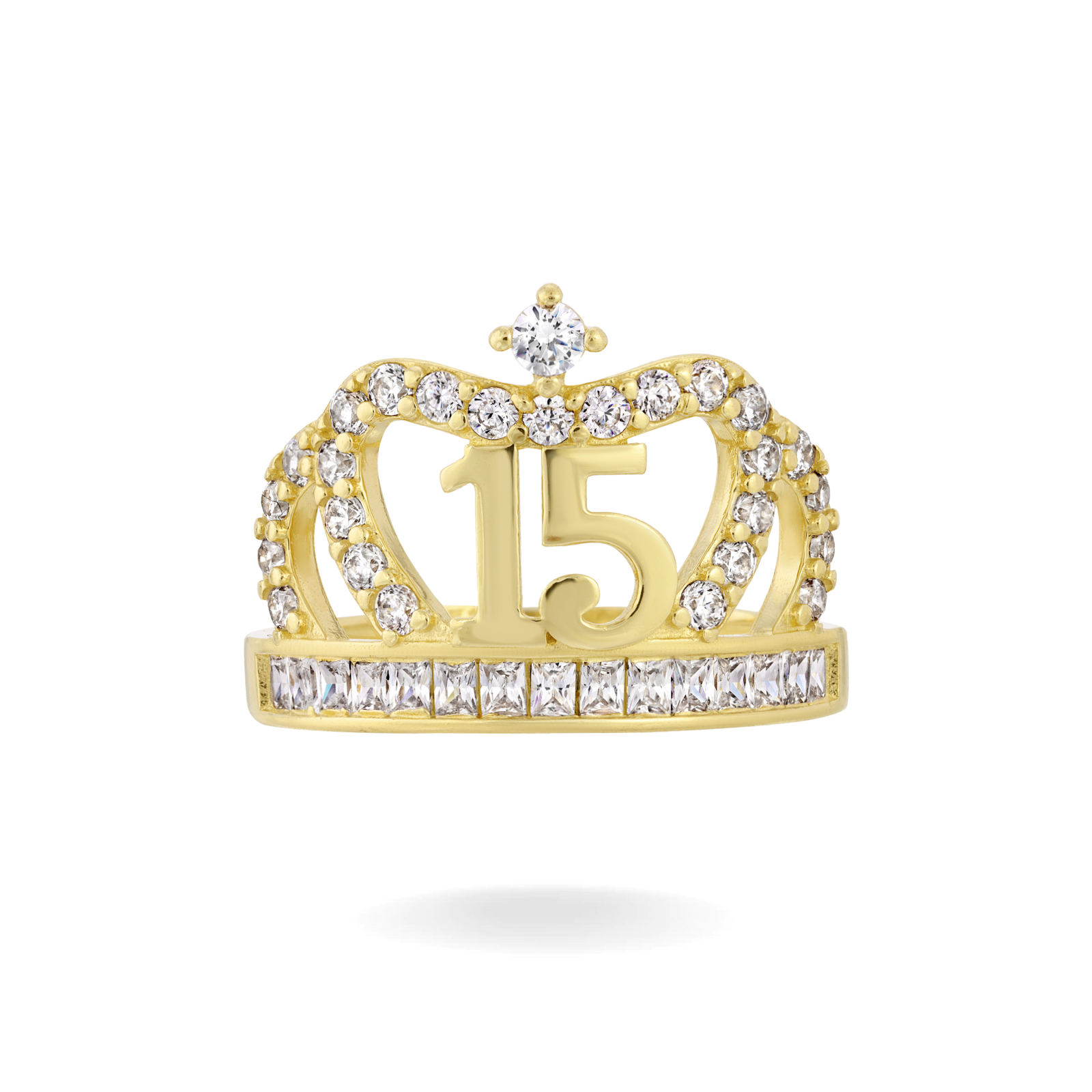 14K YELLOW GOLD PAVE QUINCEANERA REIGN CROWN RING