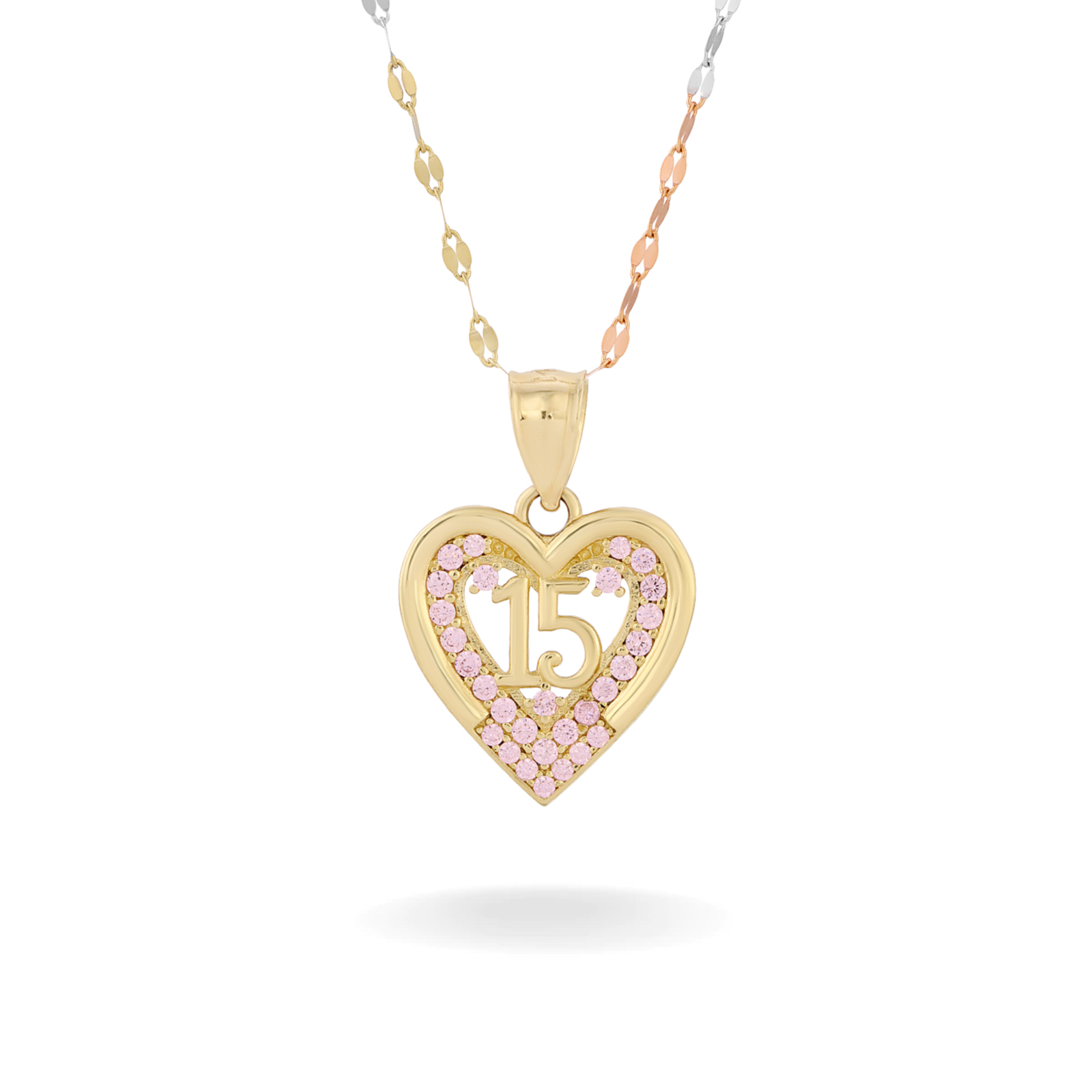 14K YELLOW GOLD PINK PAVE SWEET LOVE 15 NECKLACE