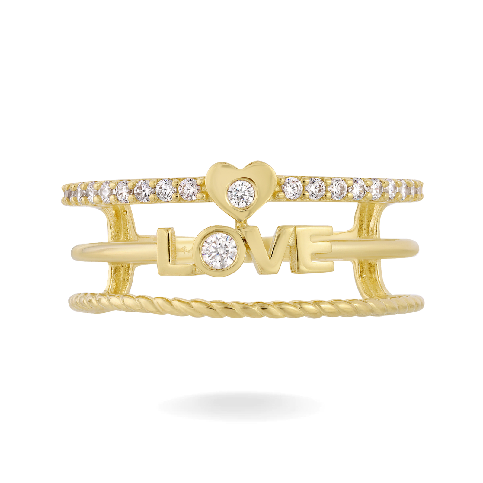 14K YELLOW GOLD 3 IN 1 PAVE STACKED LOVE RING