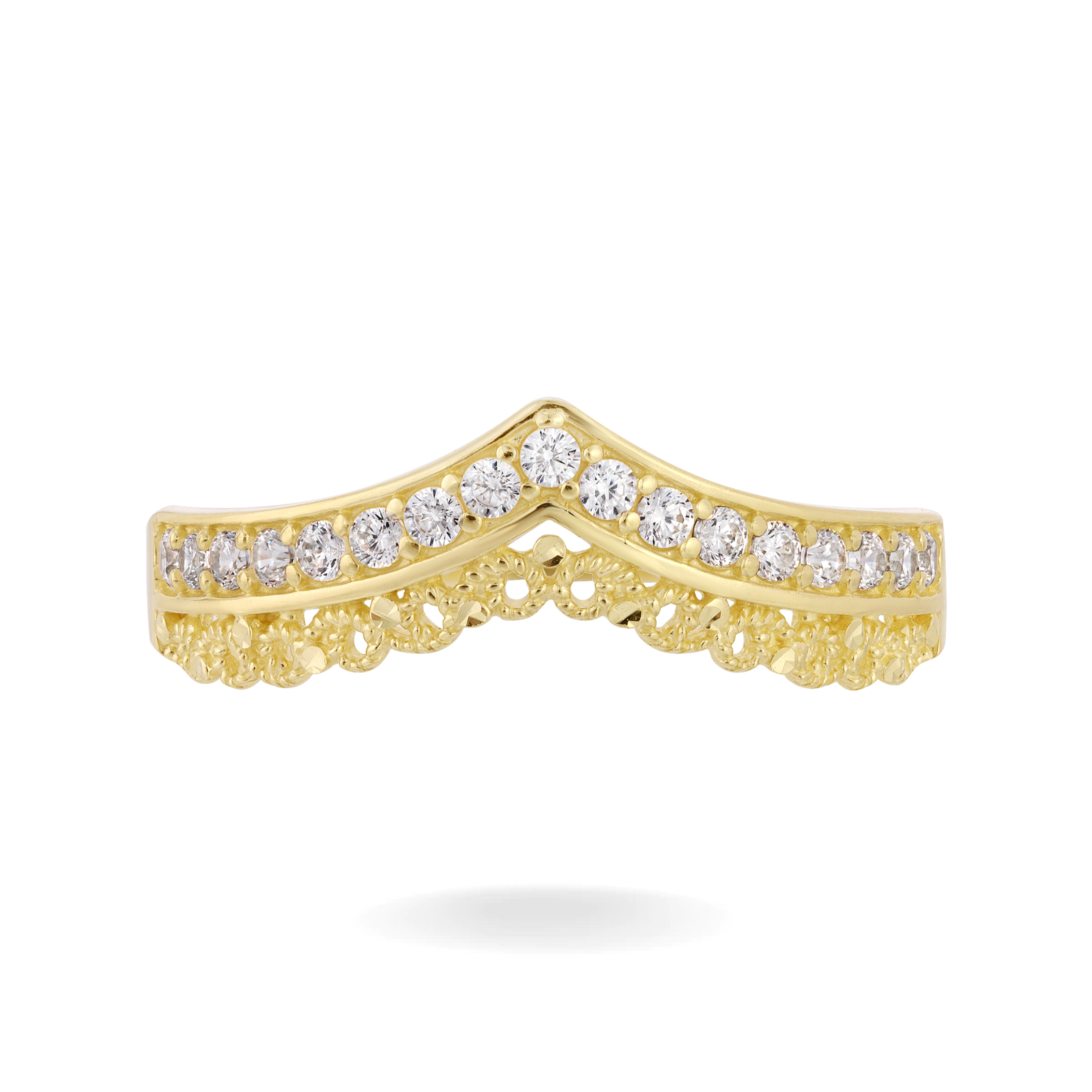 14K YELLOW GOLD PAVE FLARE V RING