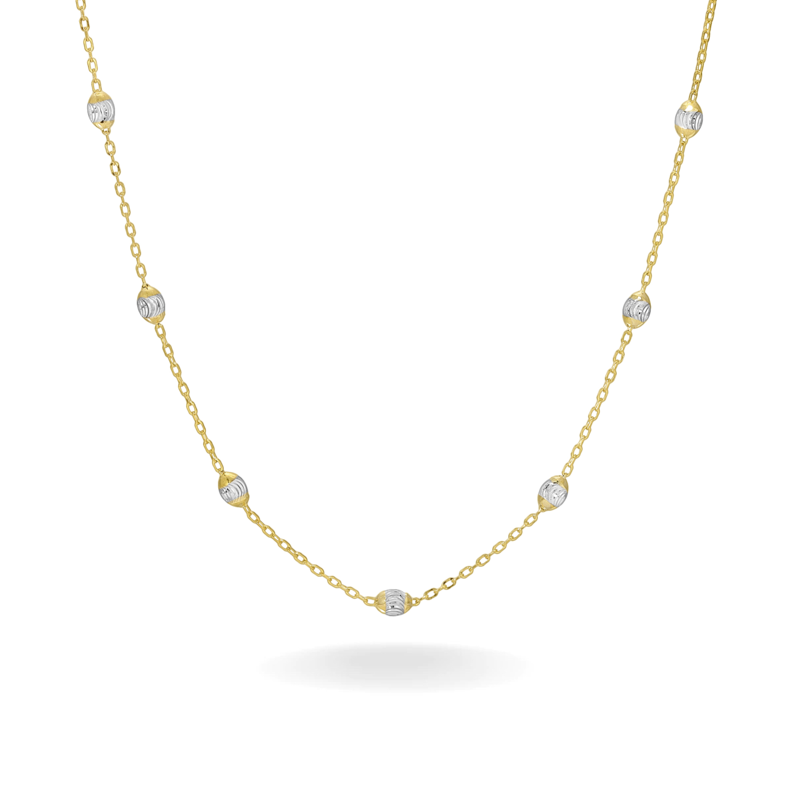 14K YELLOW/WHITE GOLD DISCO BEADED ROLO CHAIN -1.5MM