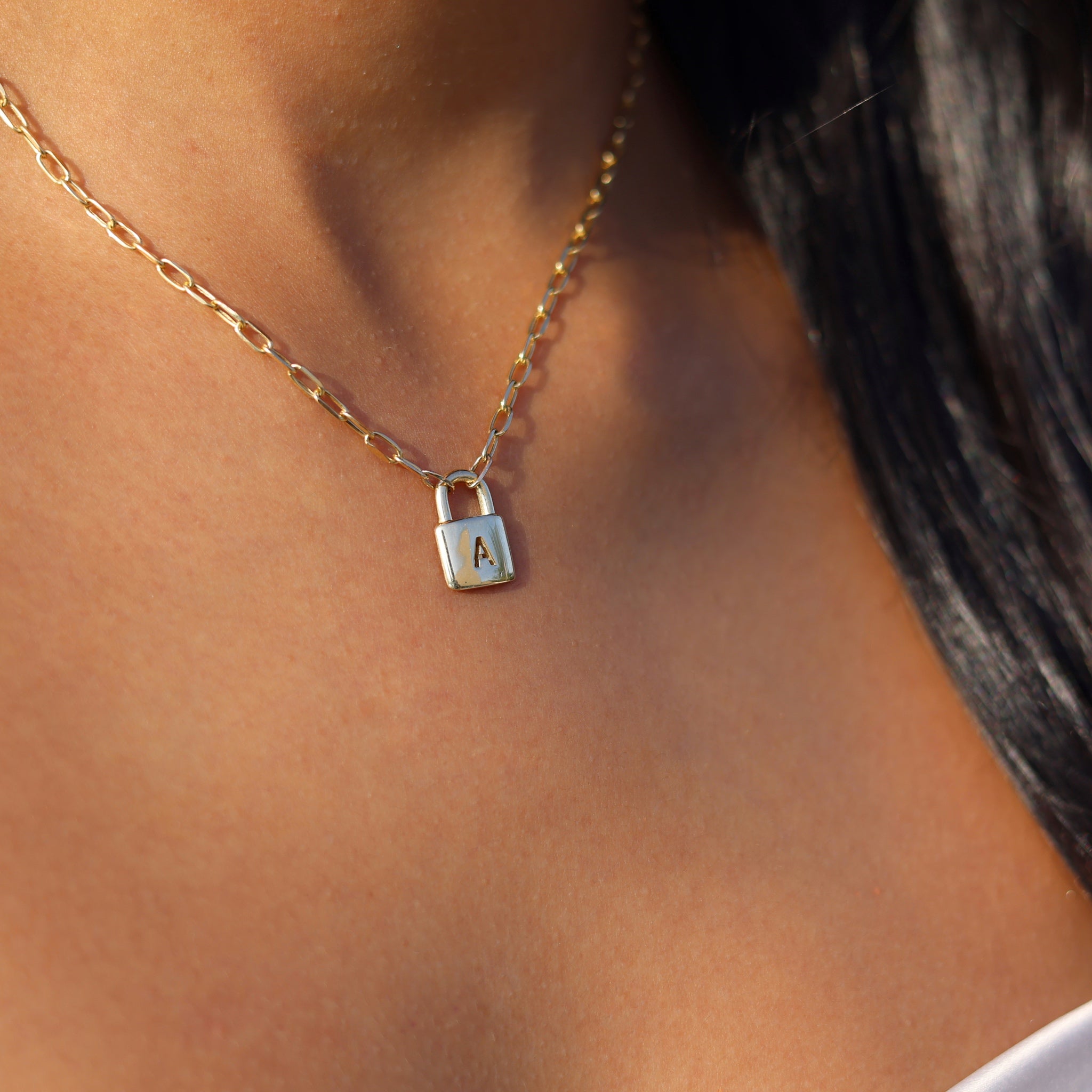 Silver Initial Lock Necklace