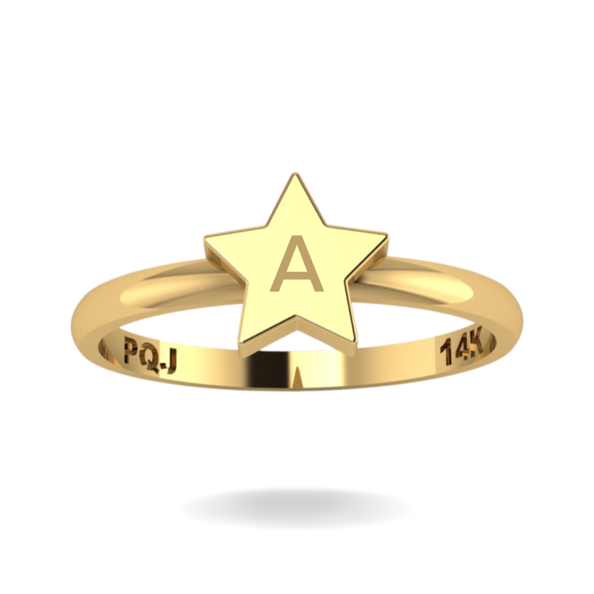 14K YELLOW GOLD STAR INITIAL RING