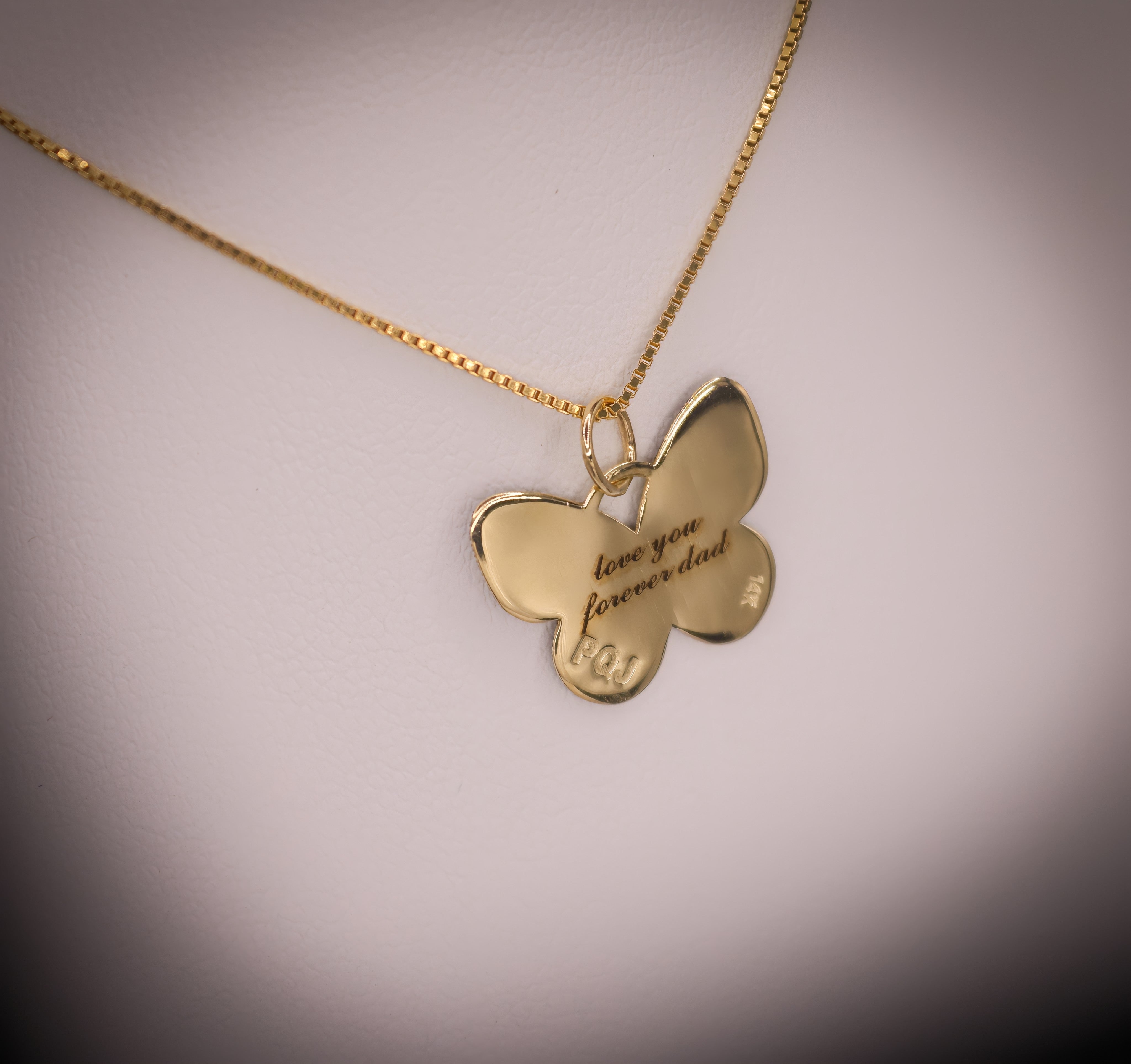 14K YELLOW GOLD CUSTOM BUTTERFLY THUMBPRINT NECKLACE