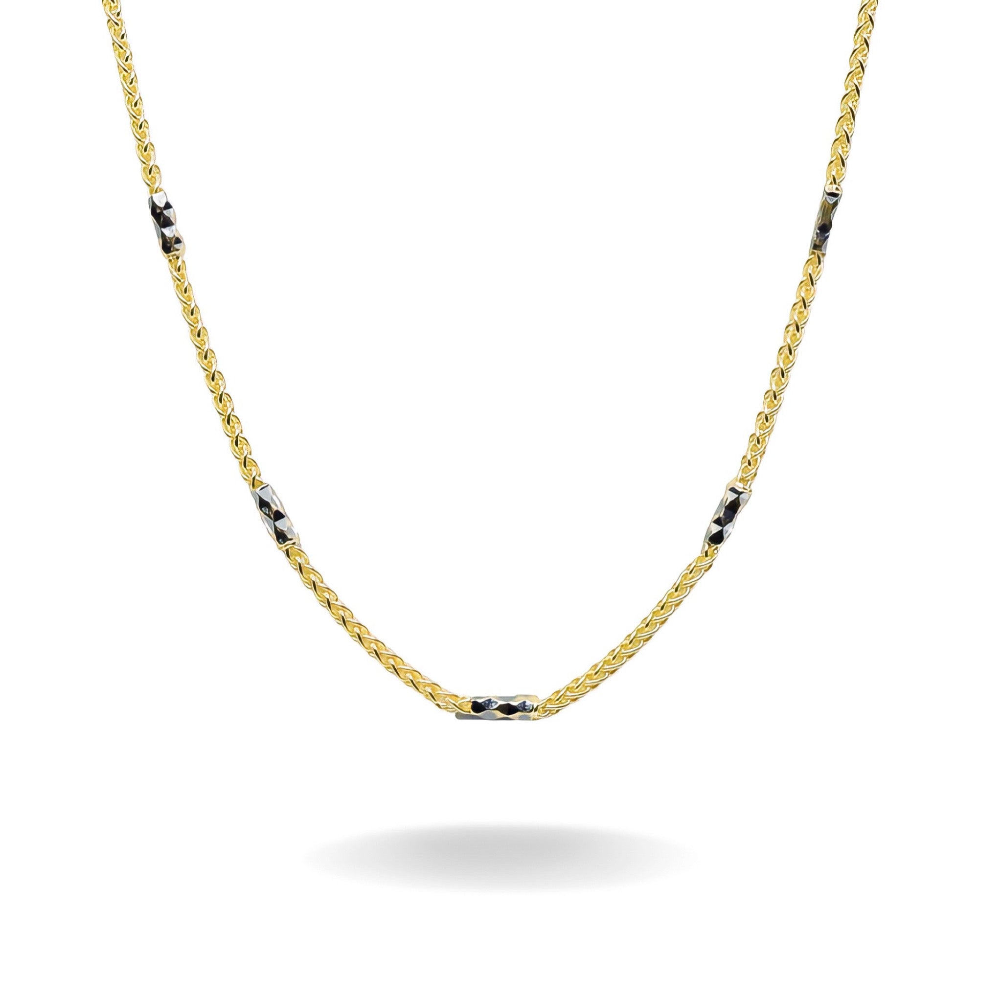 14K YELLOW GOLD TWO TONED BEADED WHEAT CHAIN