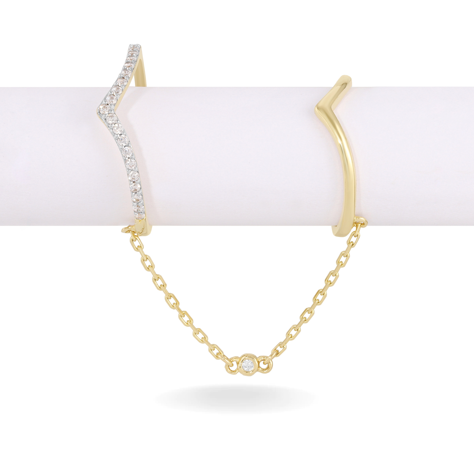 14K YELLOW GOLD PAVE DOUBLE V CHAIN RING