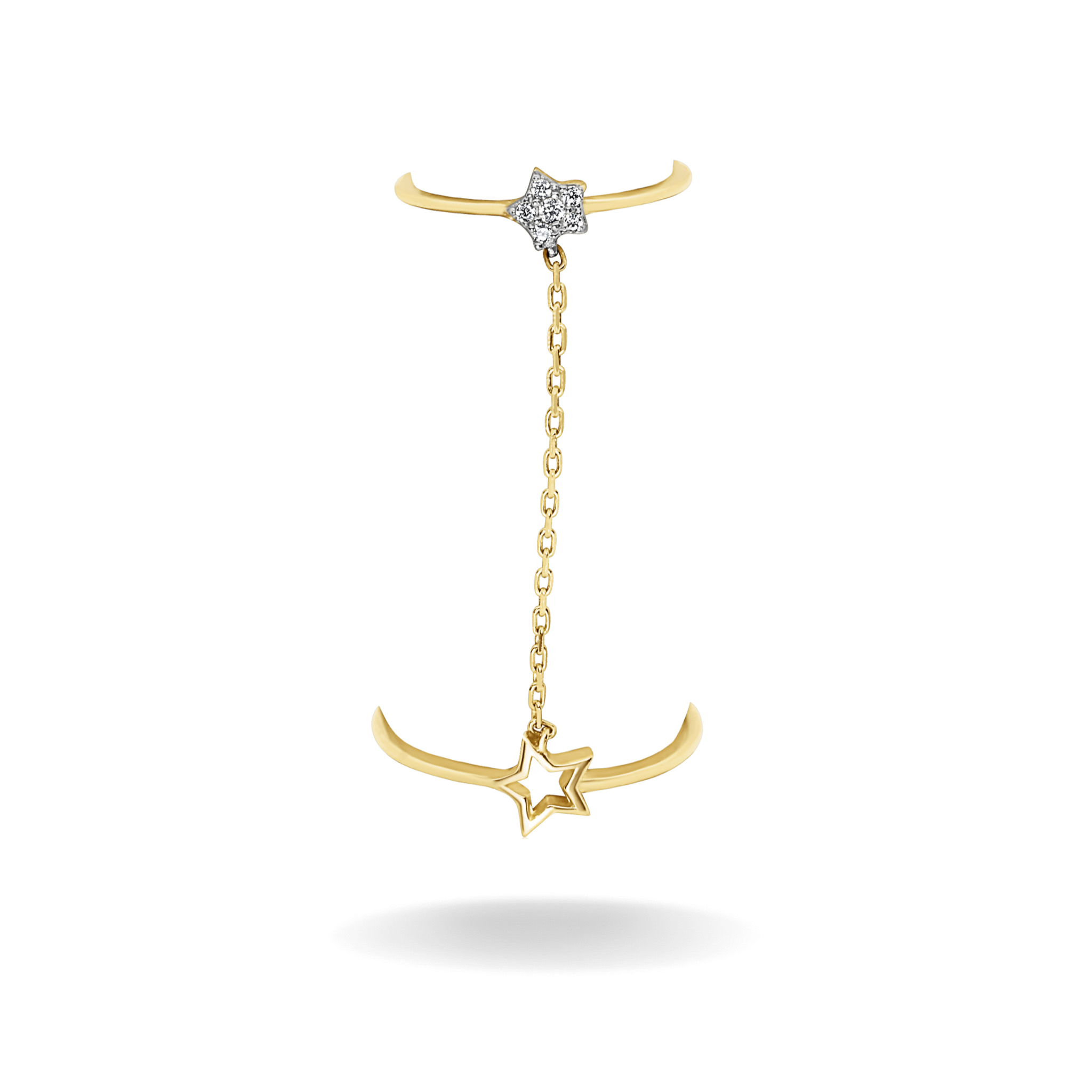 14K YELLOW GOLD CHAINED STAR DOUBLE RING