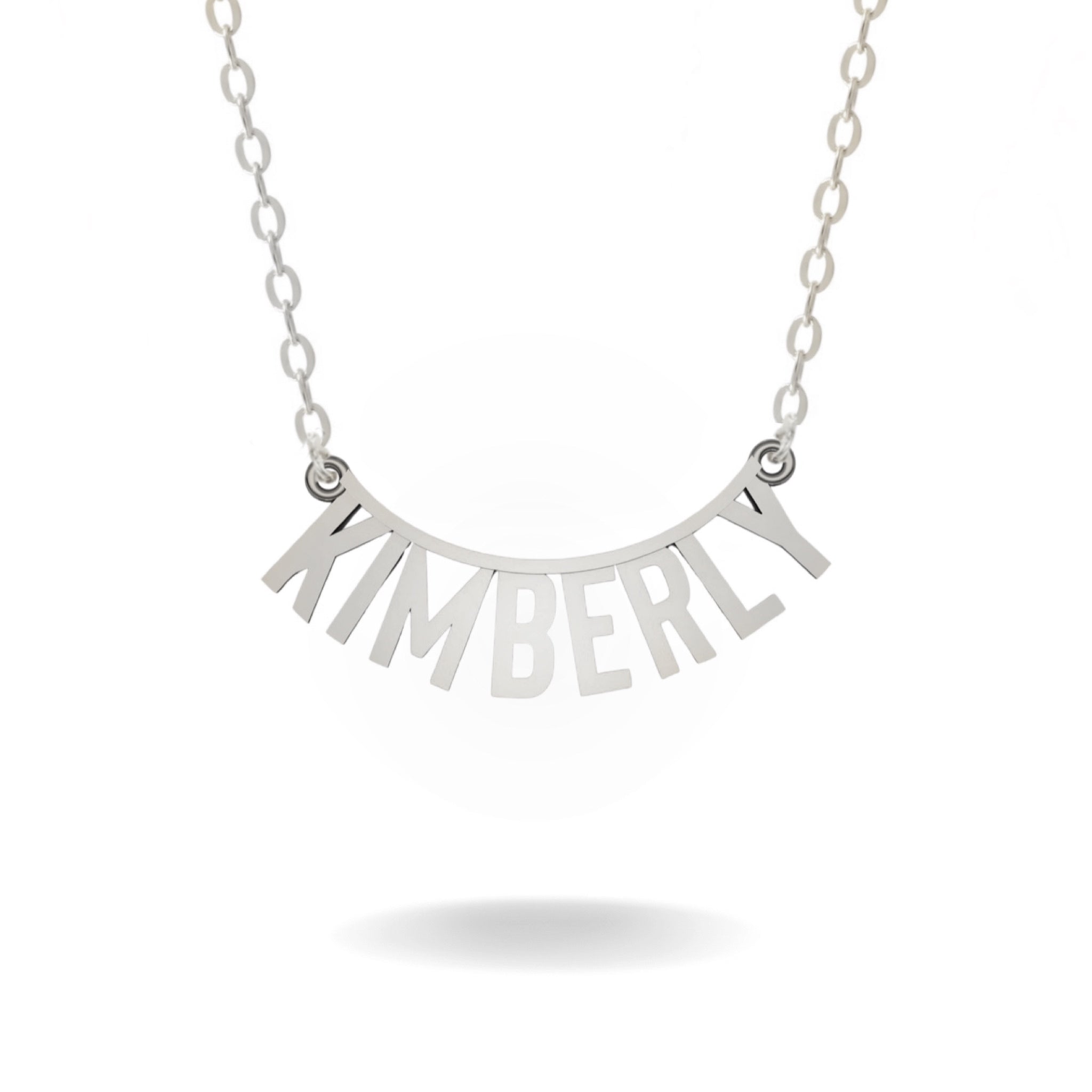 14K WHITE GOLD CURVED NAME NECKLACE