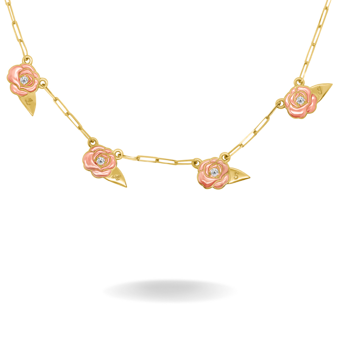 14K YELLOW GOLD PERSONALIZED BIRTHSTONE ROSETTES NECKLACE
