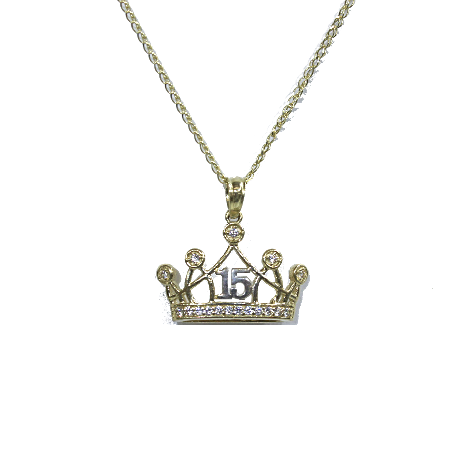 14K YELLOW GOLD CROWN CELEBRATE 15 NECKLACE