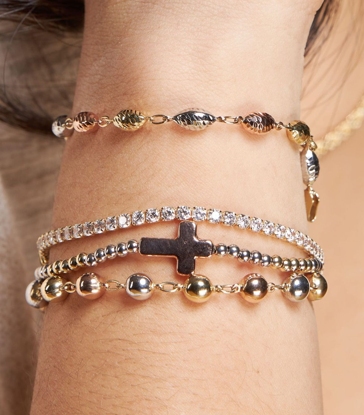 Gold & Crystal Beads Decade Rosary Bracelet | Lourdes Giftshop