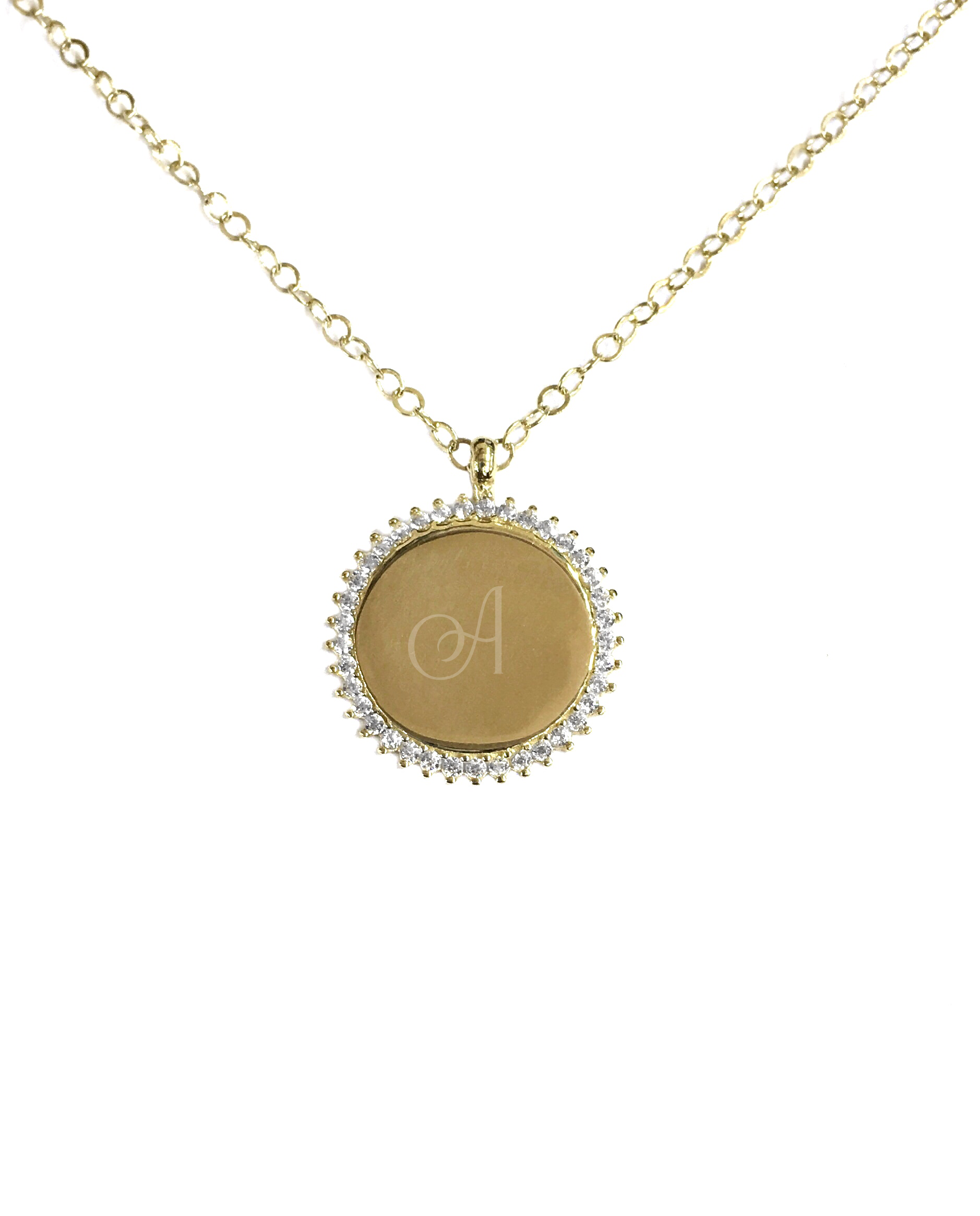 14K YELLOW  GOLD FLOATING PAVE DISC -ENGRAVED