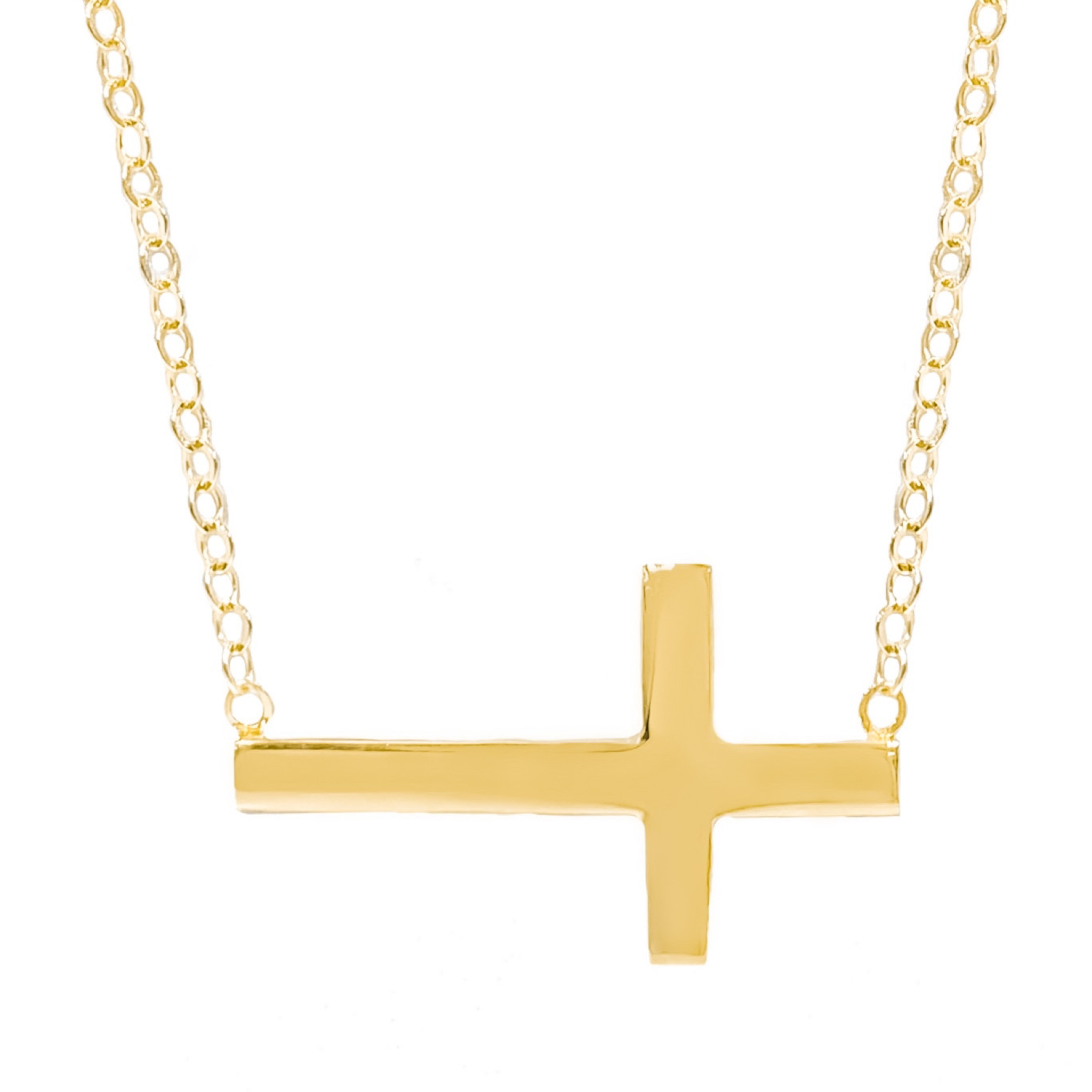14K YELLOW GOLD ROLO CROSS NECKLACE