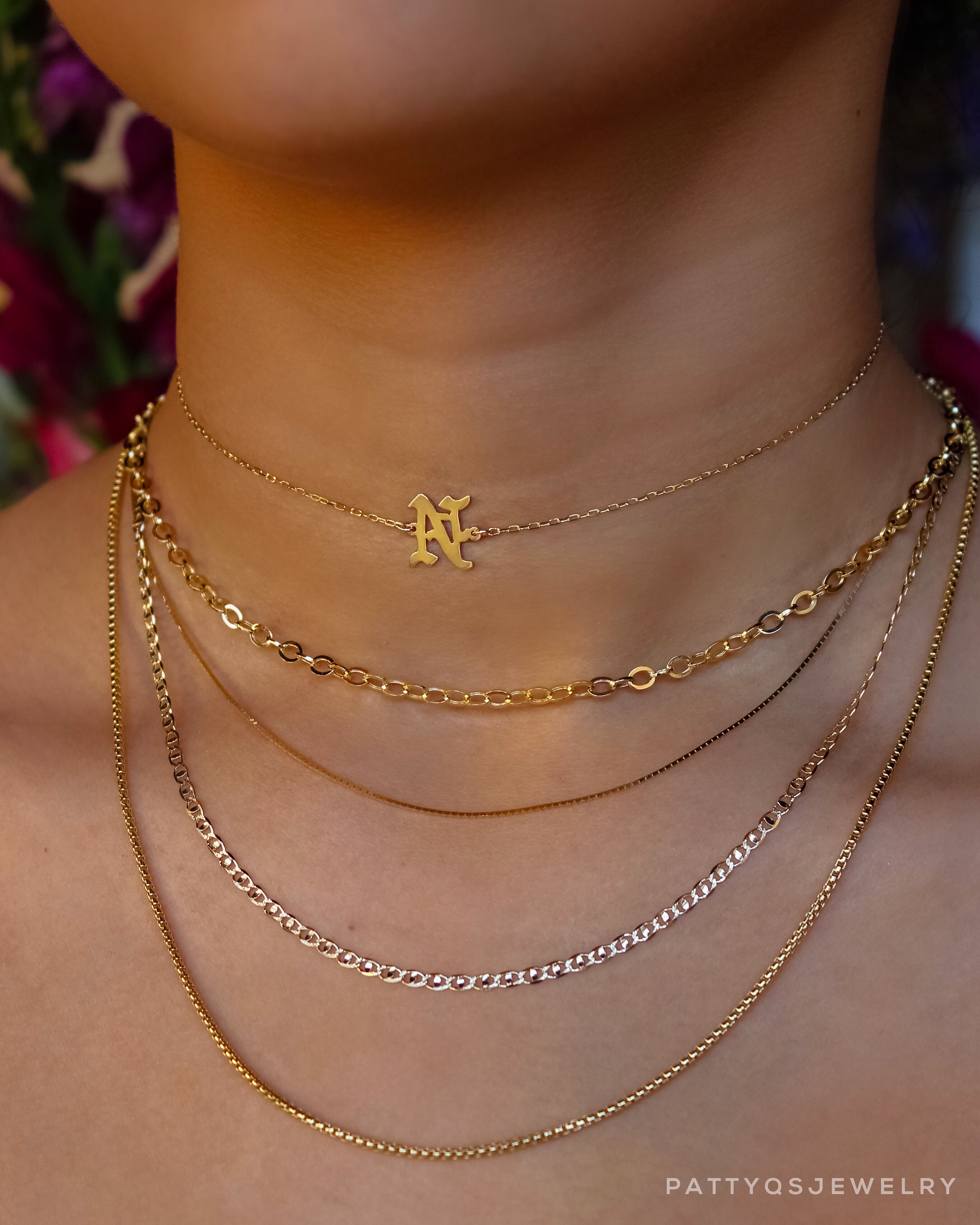 14K YELLOW GOLD FLOATING OLD ENGLISH INITIAL NECKLACE