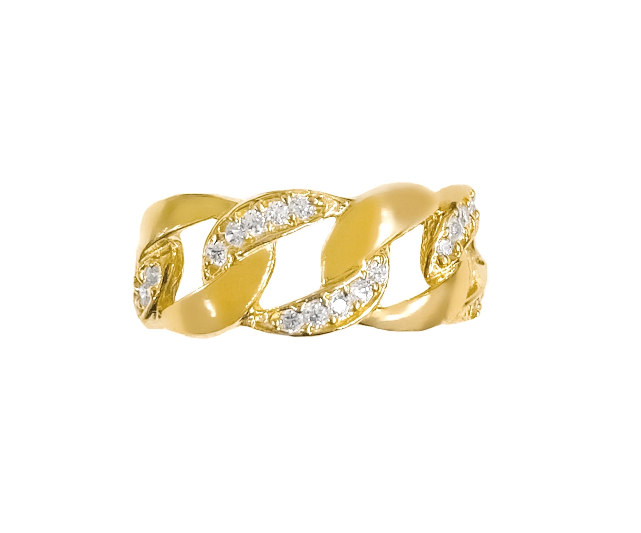 14K YELLOW GOLD PAVE CUBAN LINK RING