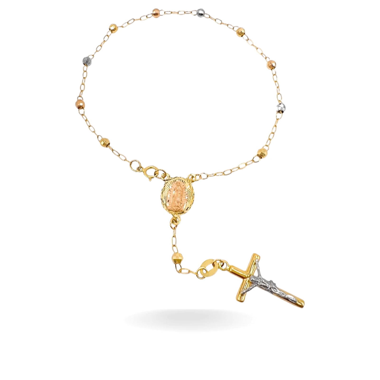 14K YELLOW GOLD ORIGINAL TRI COLOR ROSARY BRACELET