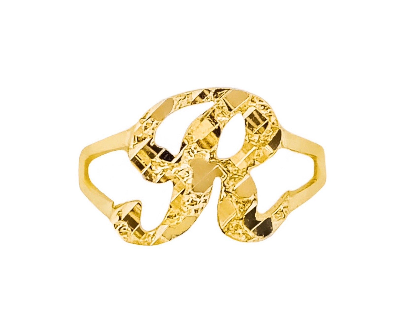 Yellow Gold Sparkle-Cut Letter Initial Script Ring
