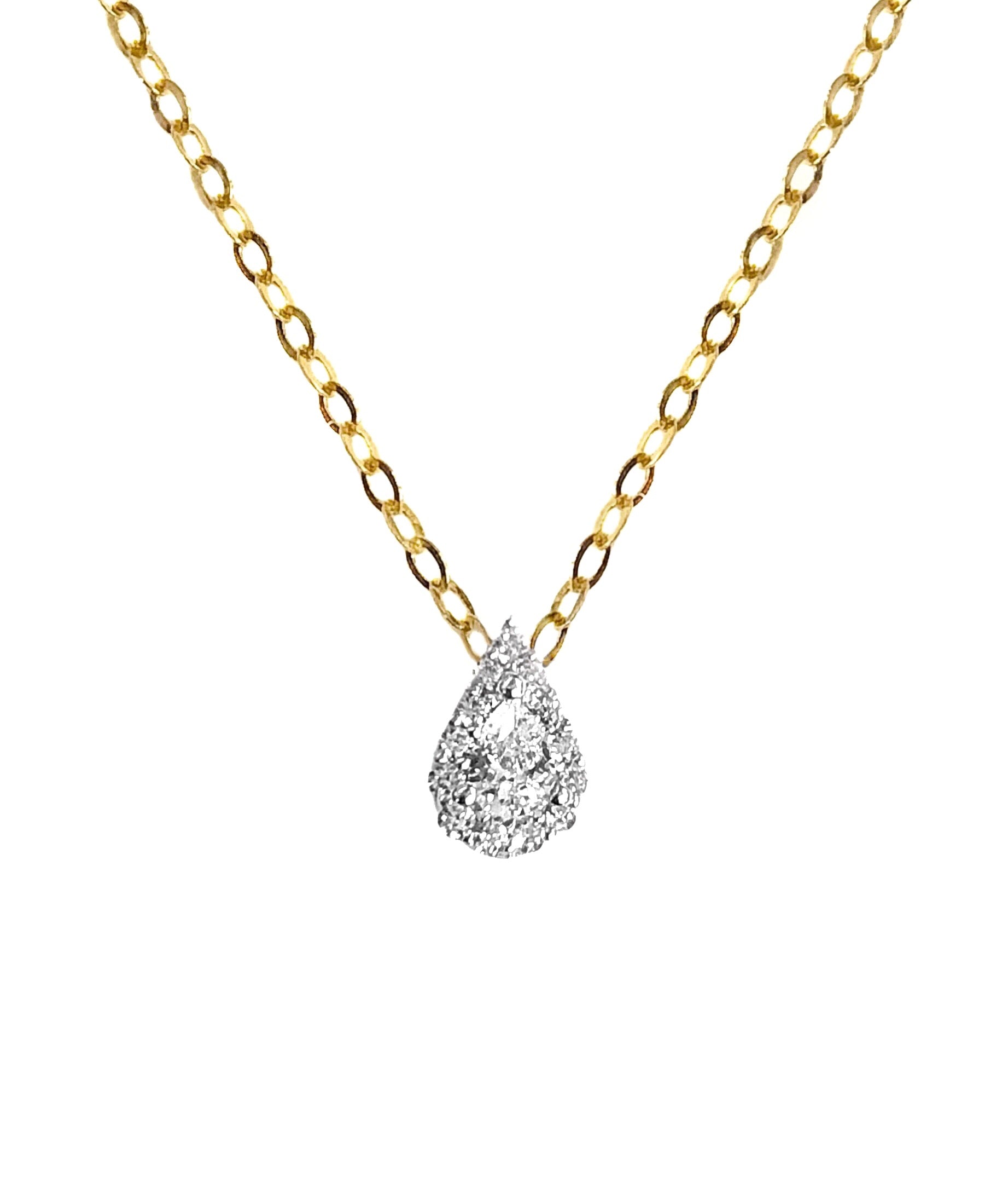 14K YELLOW GOLD PAVE PEAR DROP NECKLACE