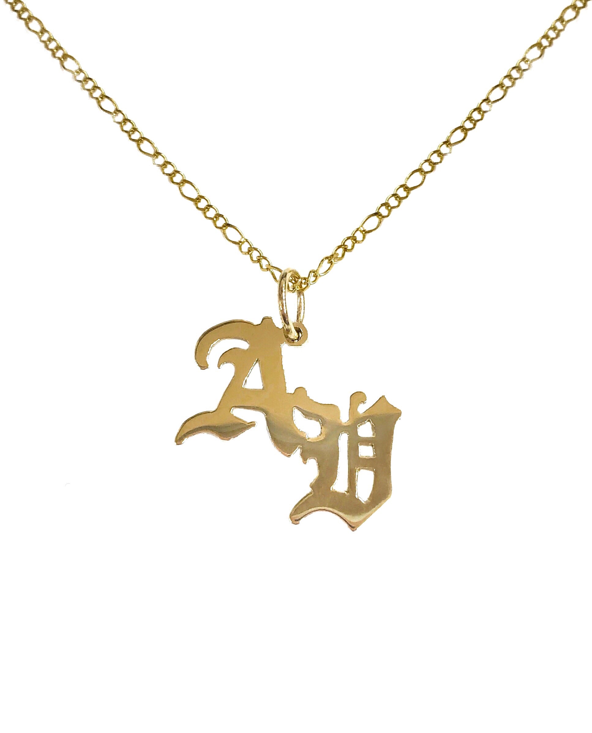 14K YELLOW GOLD OLD ENGLISH DROP INITIALS NECKLACE