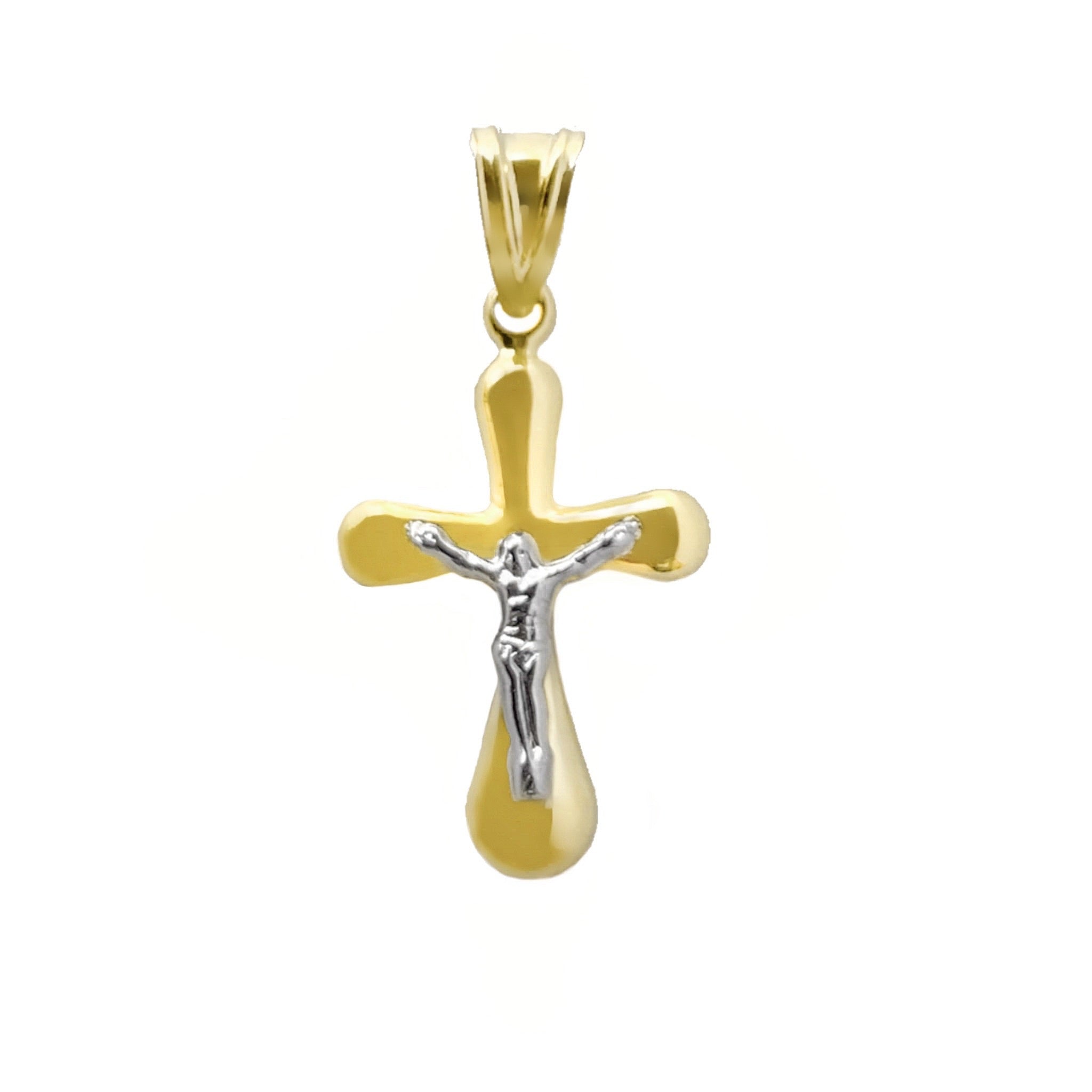 14K YELLOW GOLD PUFF CROSS -TWO TONED