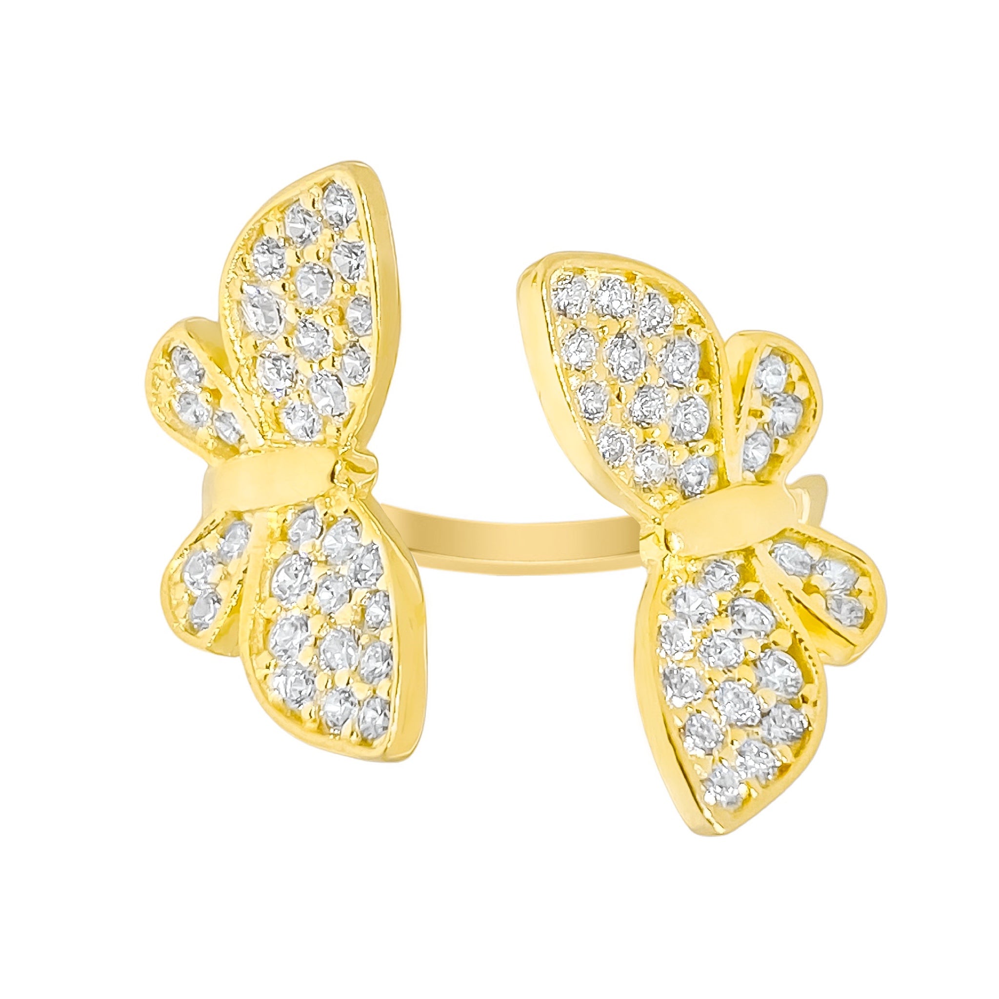 14K YELLOW GOLD PAVE BUTTERFLIES WRAP RING