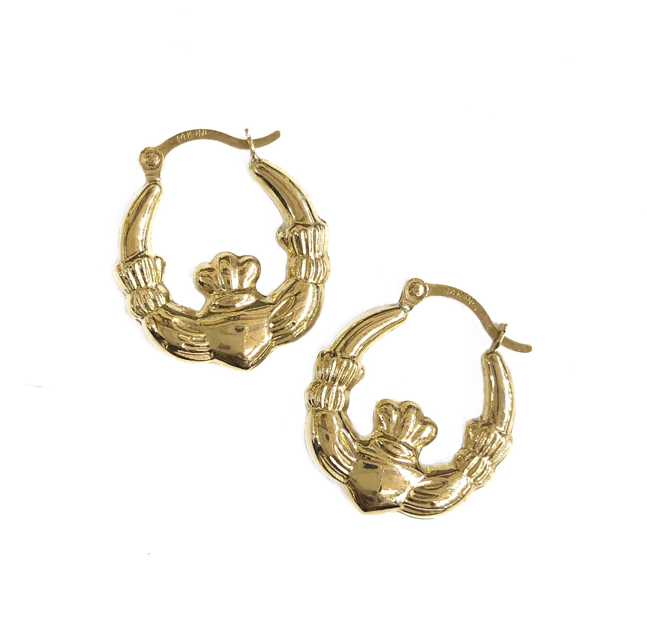 14K YELLOW GOLD CLADDAGH HOOPS - 0.7 IN