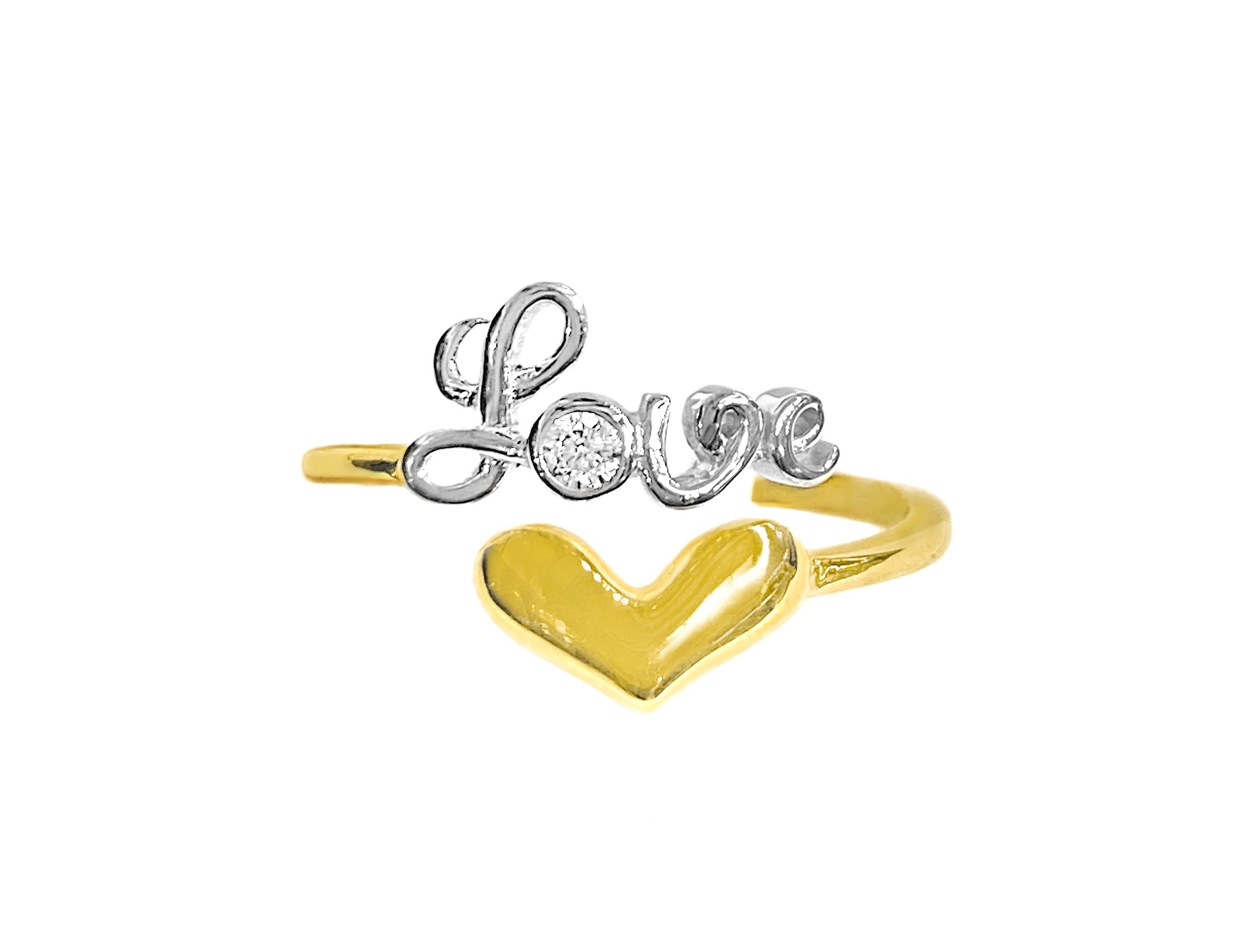 14K TWO TONED GOLD SCRIPT LOVE WRAP AROUND RING -CZ