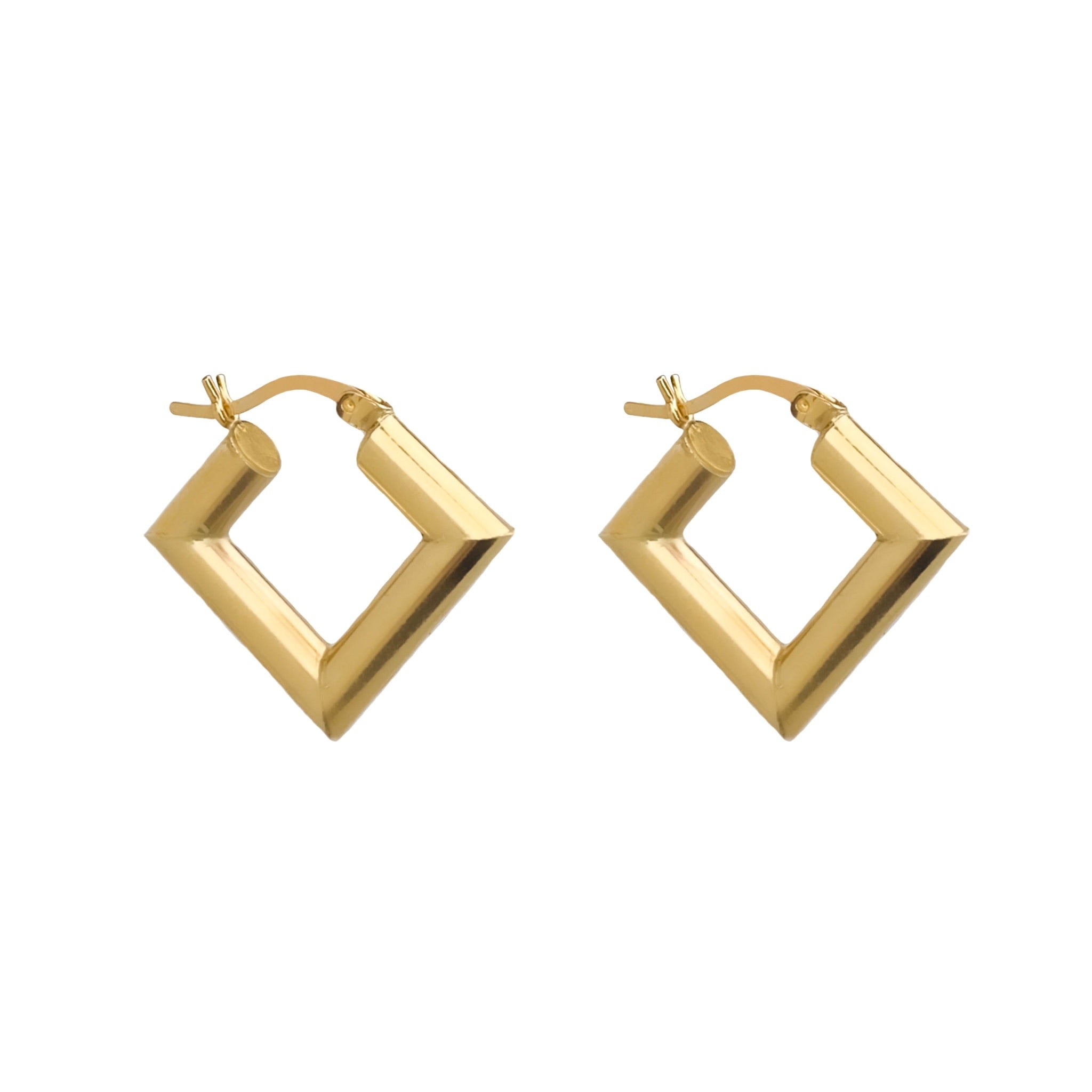 14K YELLOW GOLD SQUARE 3D HOOPS