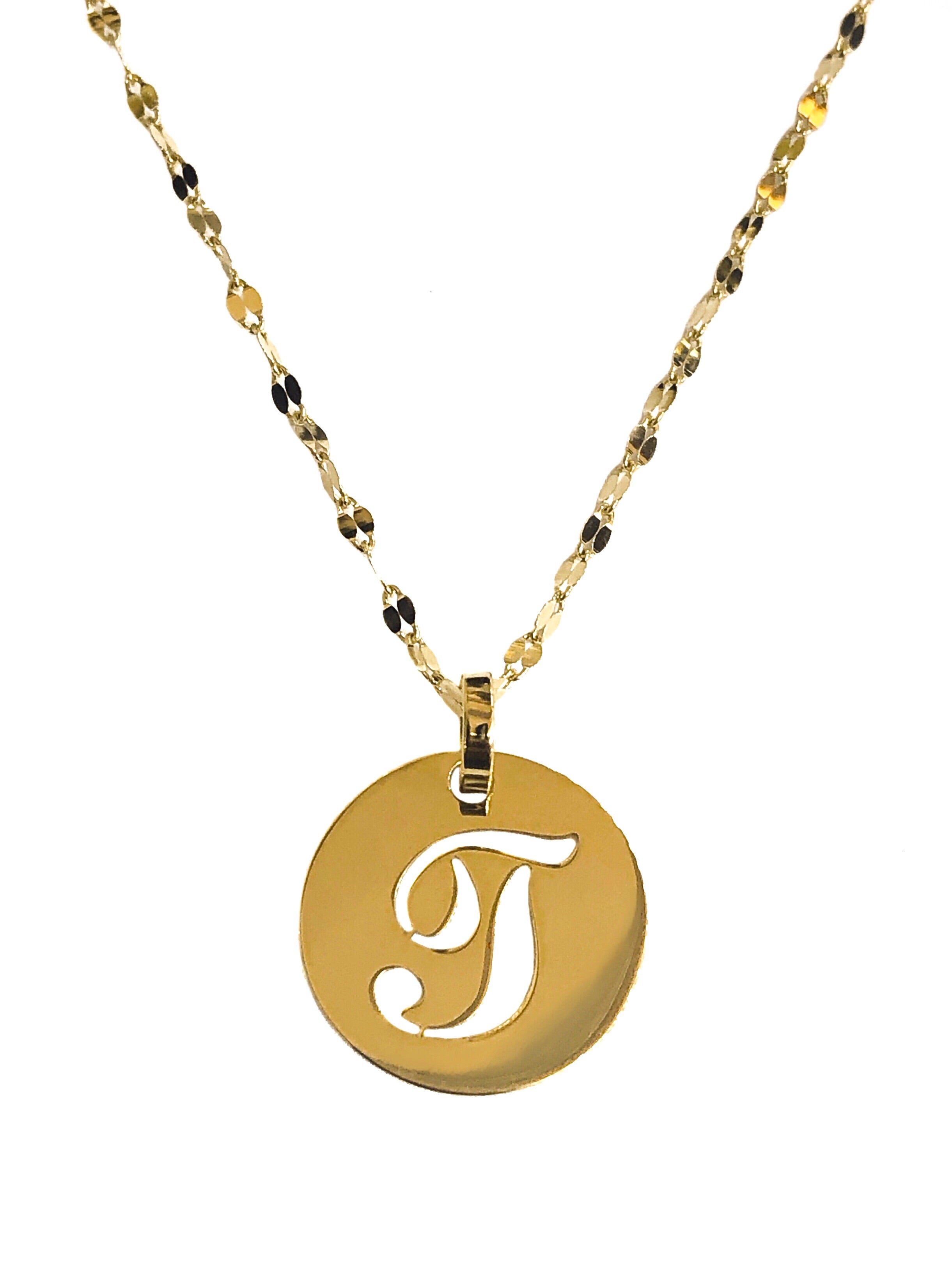 14K YELLOW GOLD MONOGRAM INITIAL DISC NECKLACE