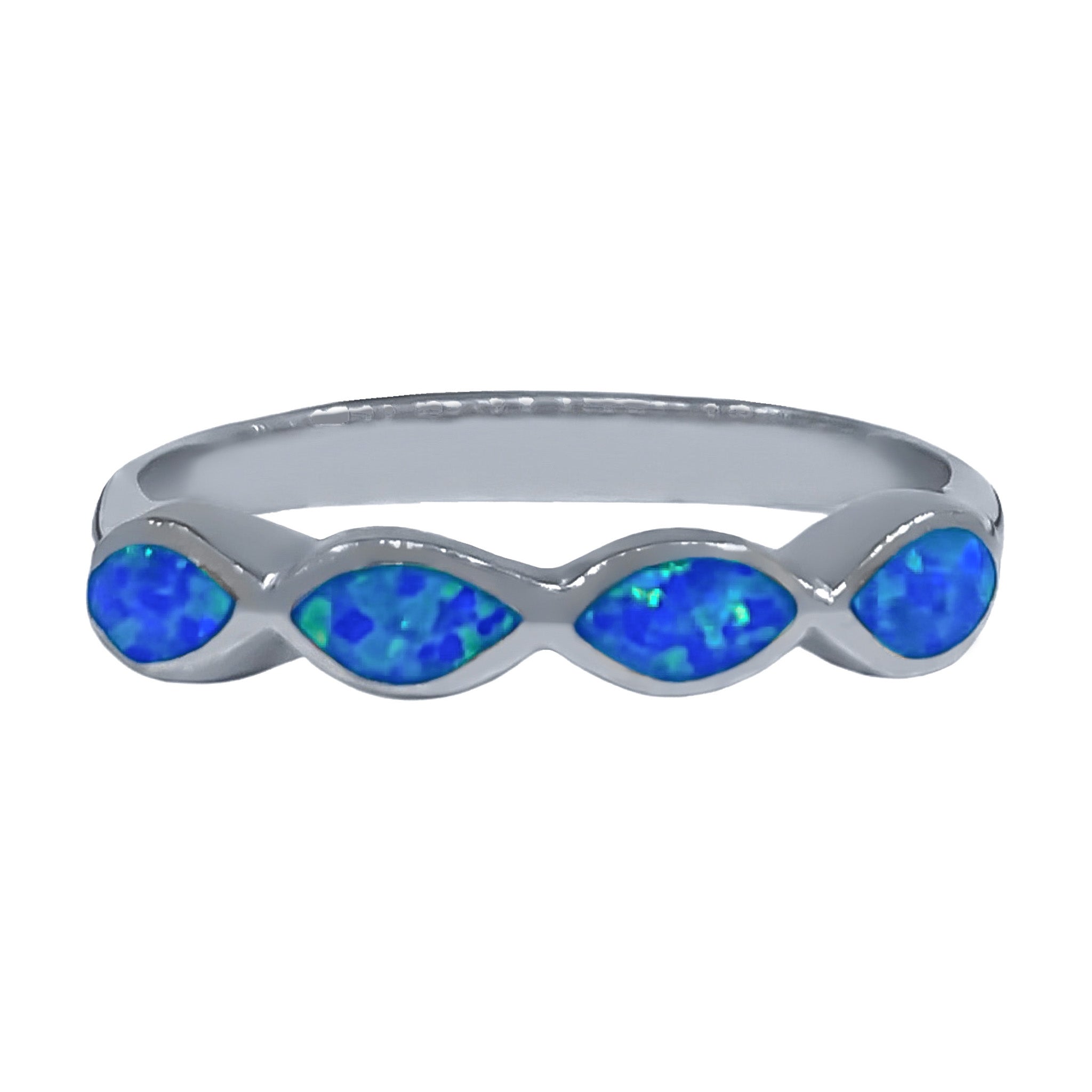 925 SILVER BLUE MEXICAN OPAL STONE PATTERN RING