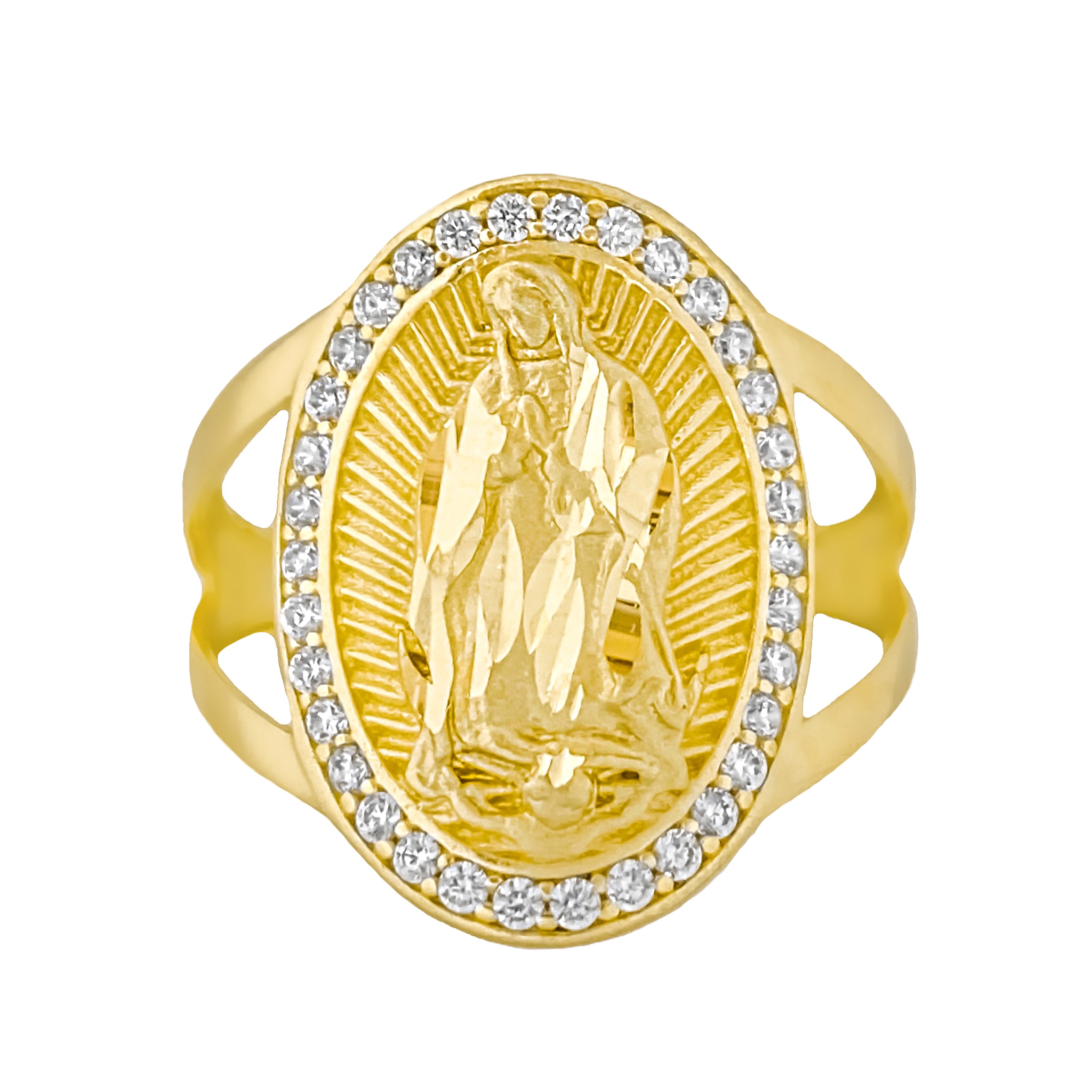 14K YELLOW GOLD CZ OVAL VIRGIN MARY RING