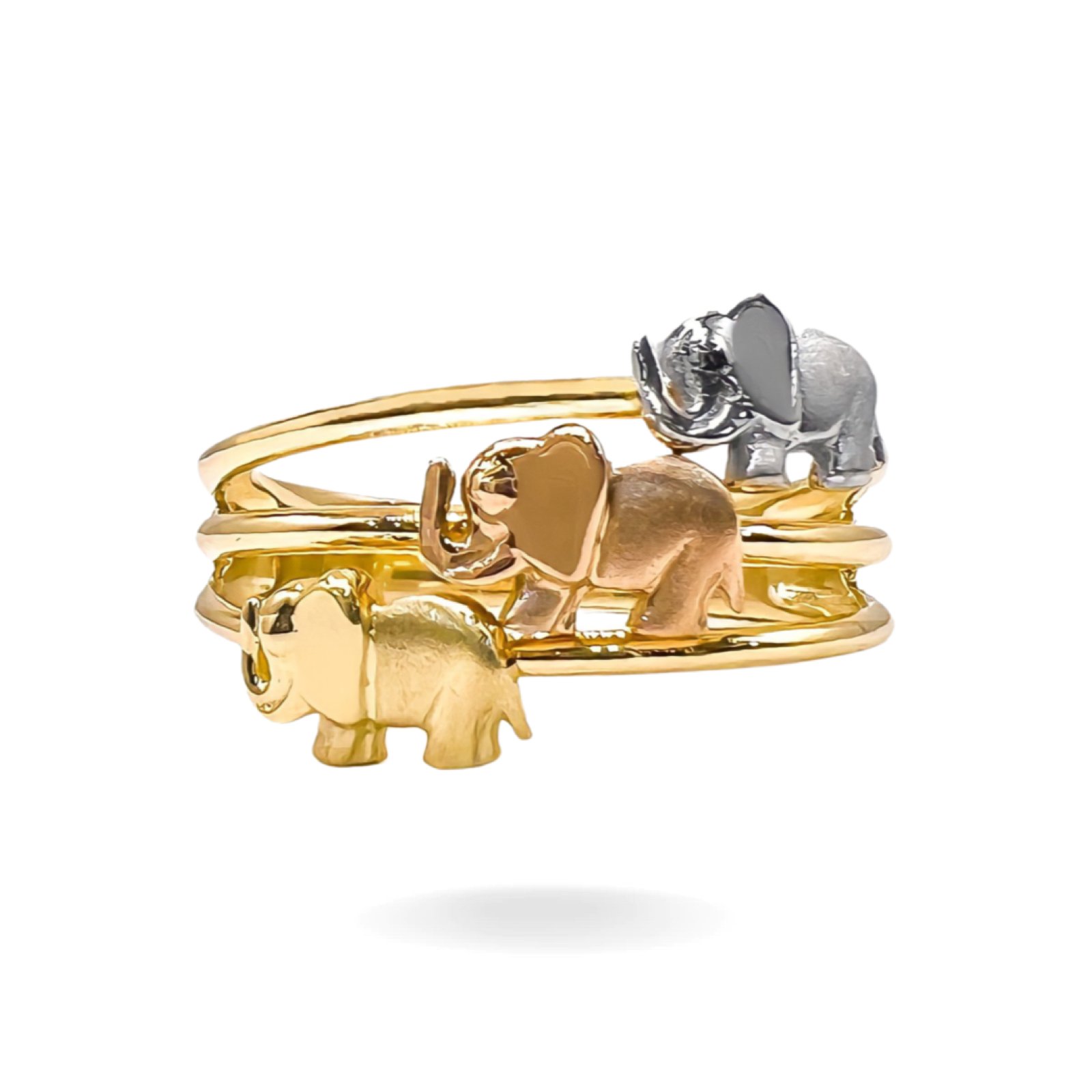 14K YELLOW GOLD TRI COLOR ELEPHANTS RING