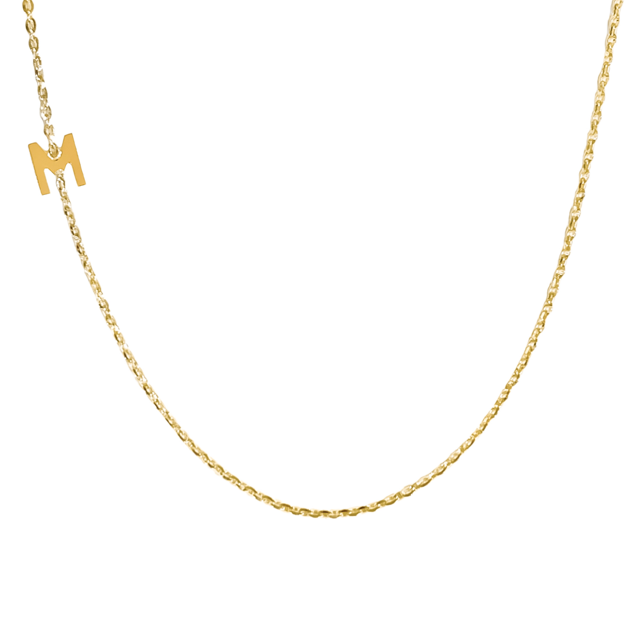 14K YELLOW GOLD FLOATING SIDE SERIF NITIAL NECKLACE