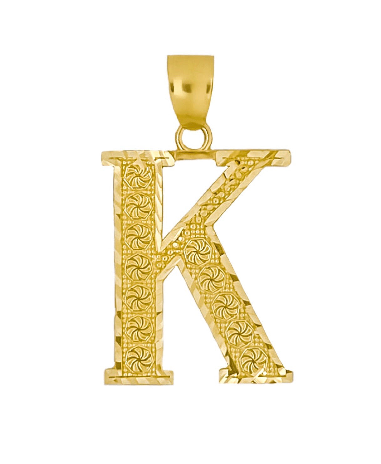 10K YELLOW GOLD BLOCK INITIAL ETCHED PENDANT