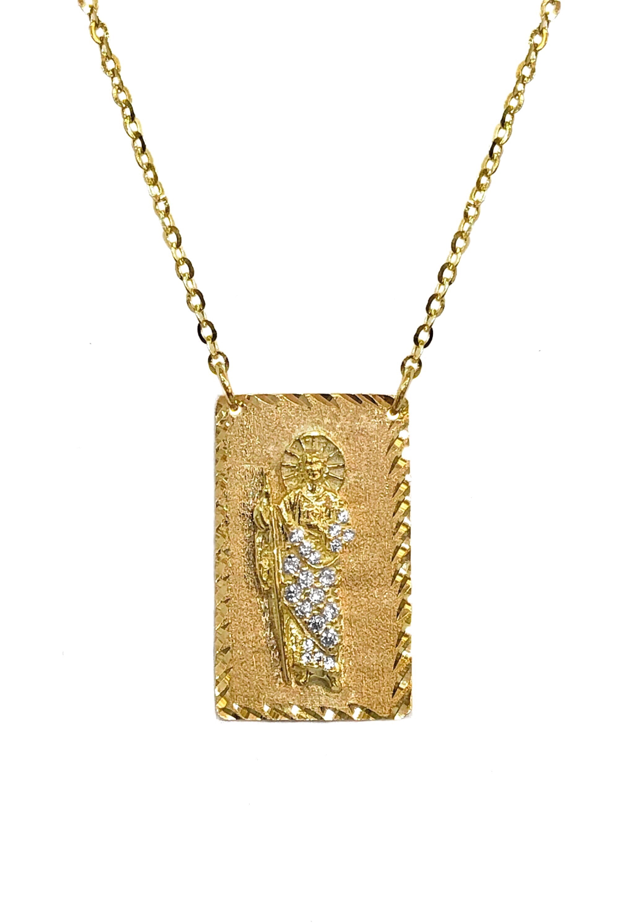 10k Solid Gold Yellow Saan Judas Saaint Jude Pendant Necklace with Cha –  Fran & Co. Jewelry Inc.