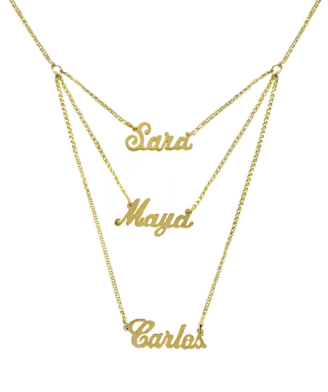 14K YELLOW GOLD SCRIPT TRIPLE TIERED NAME NECKLACE