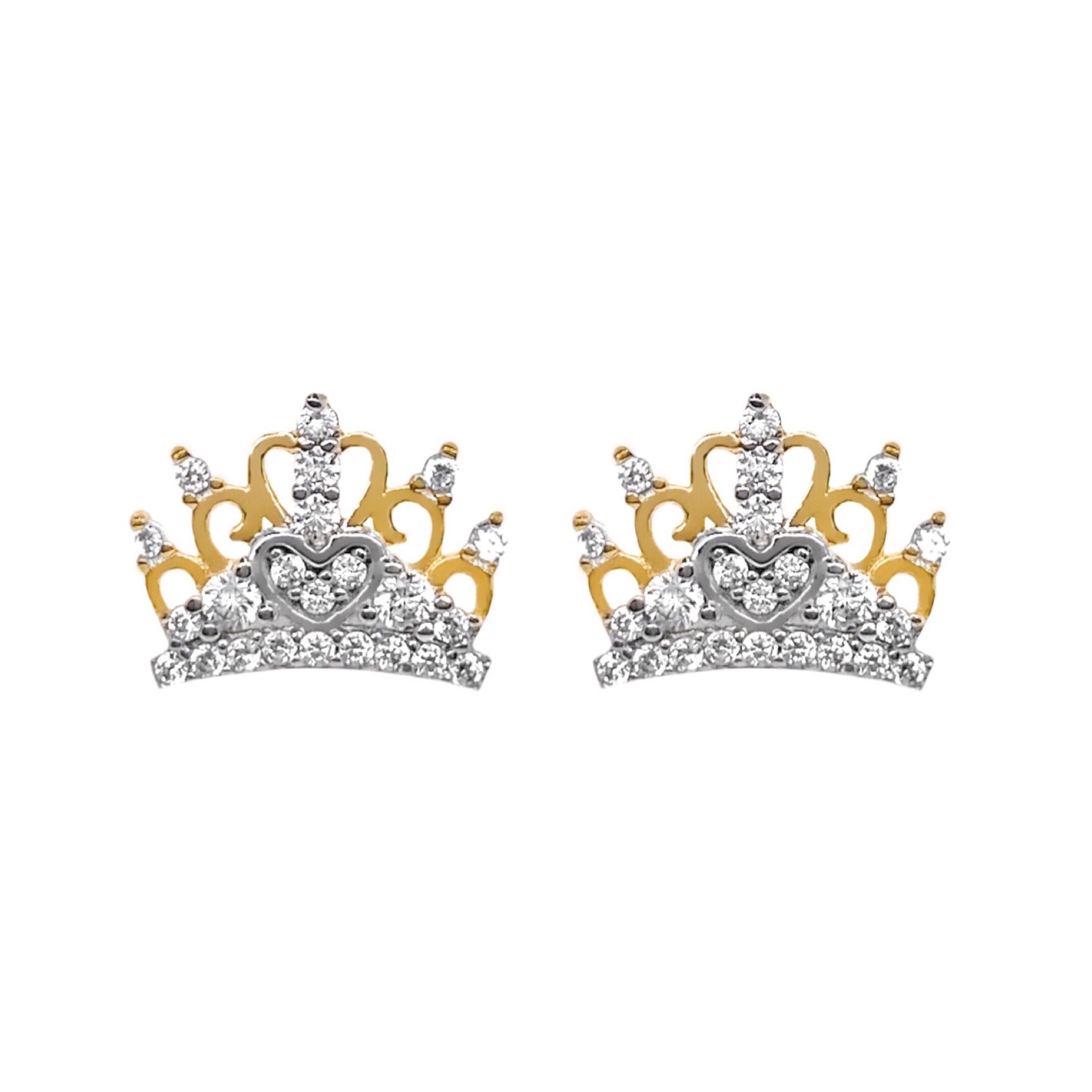 10K YELLOW GOLD PAVE CROWN EARRINGS