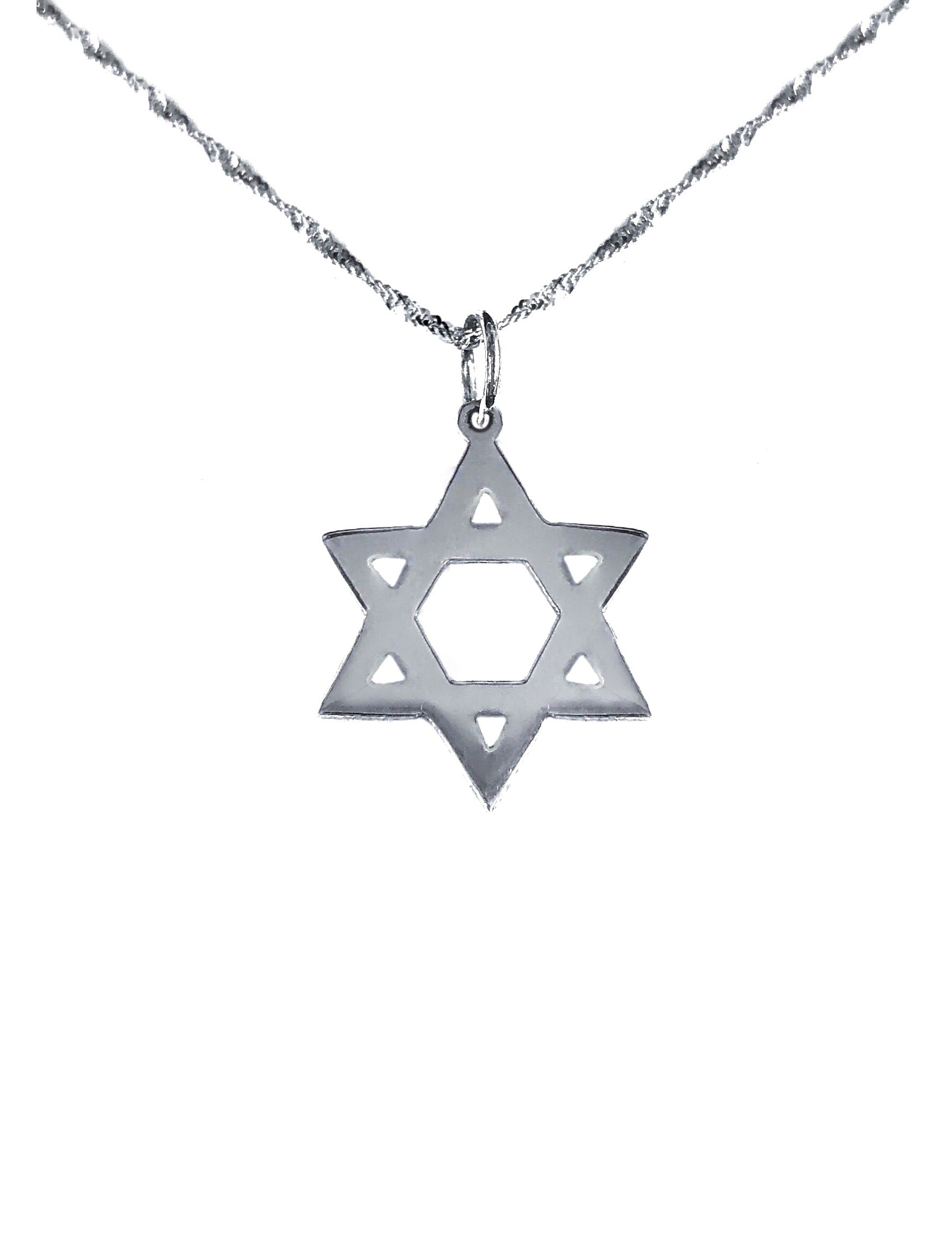 POLISHED HAND-CUT STAR OF DAVID NECKLACE -WHITE GOLD